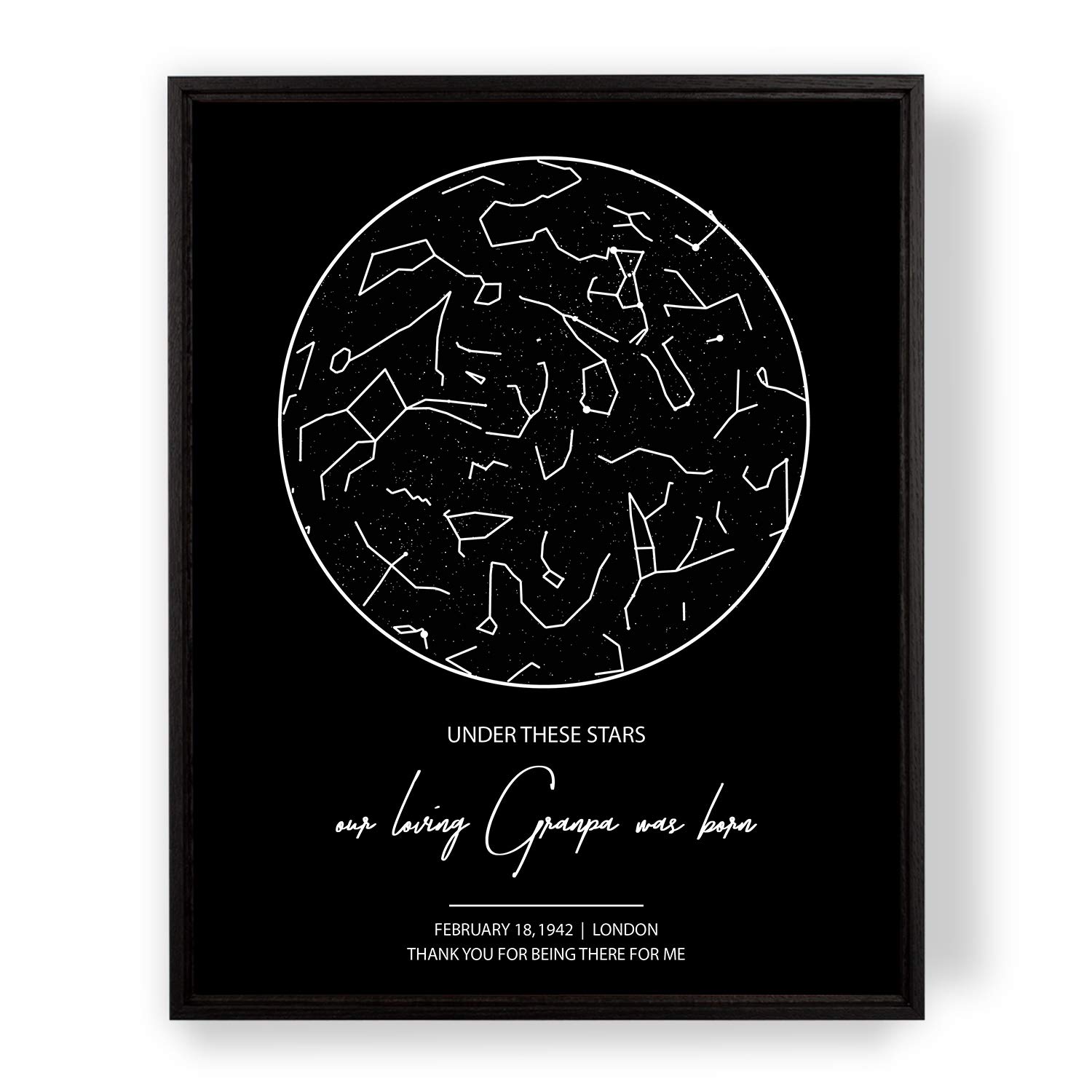 Custom Star Constellation Map Poster - Personalized Gift for Grandpa, Father's Day Present from Grandson - Framed Night Sky Art for Home & Office Decor