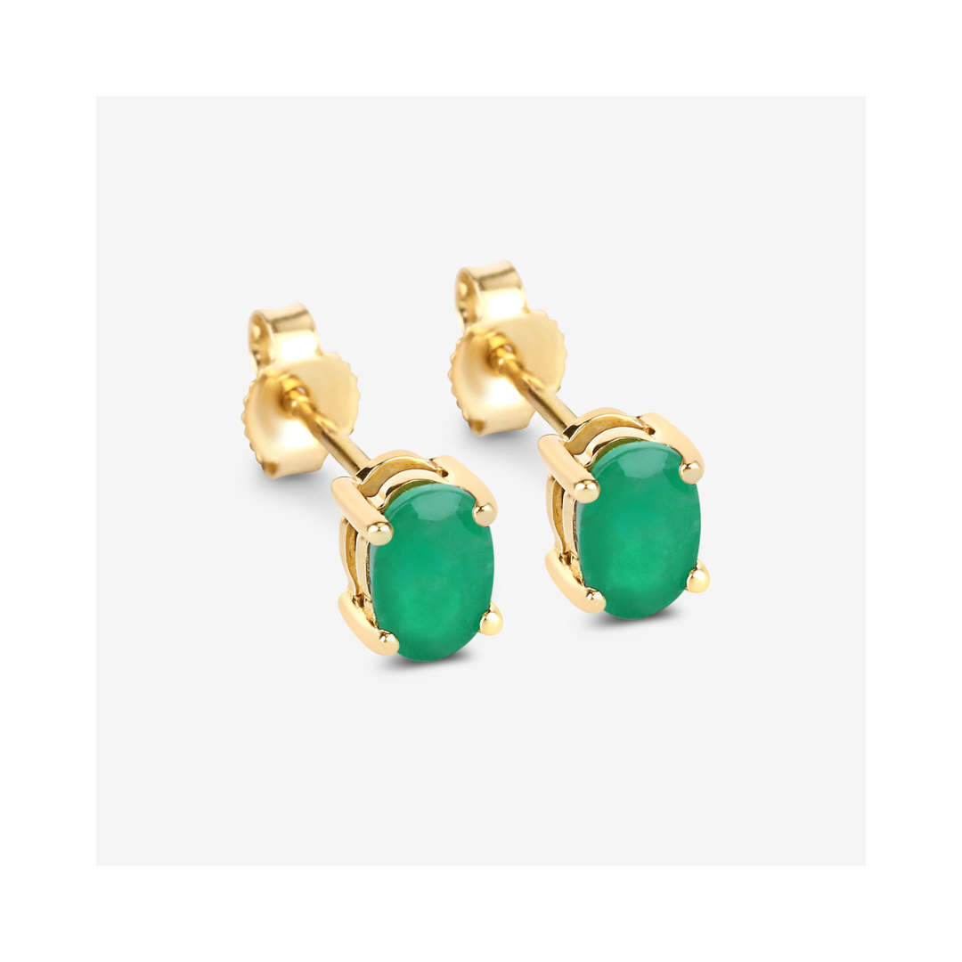 10K Gold Zambian Emerald Oval Stud Earrings for Women – Elegant & Hypoallergenic Jewelry for Everyday Wear, Parties & Gifts