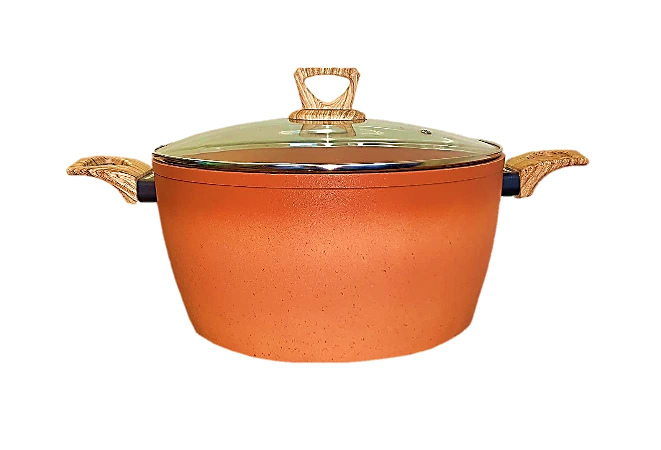 Neware Terracotta Casserole Pot with Lid, 11-inch (24cm) Spanish Cazuela Olla for Baking, Stewing & Serving – Perfect for Paella, Soups & Oven-to-Table Meals