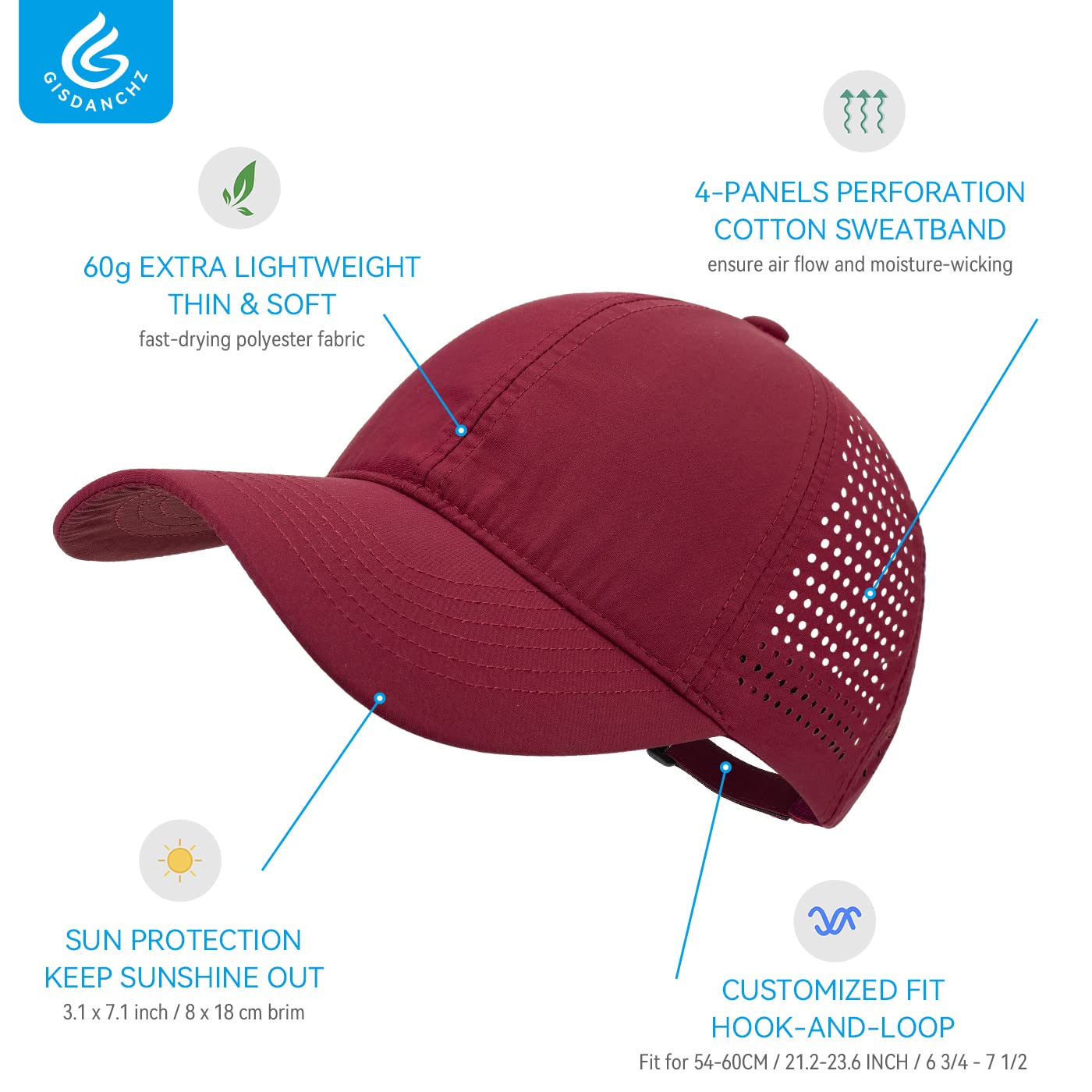 **Gisdanchz Quick Dry Mesh Baseball Cap for Men & Women - Golf, Hiking, Fishing, Cycling, Running & Workout - Breathable Outdoor Sport Hat in Burgundy**    **Perfect for Golf Courses, Hiking Trails, Fishing Trips, Cycling Adventures & Gym Workouts**