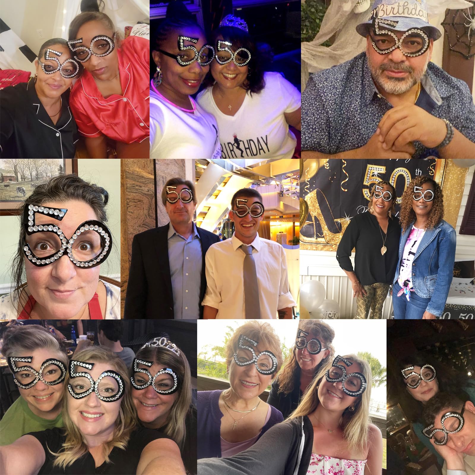 Honbay 6PCS 50th Birthday Glasses - Sparkling Rhinestone Number 50 Frames for Anniversary Party Decorations, Funny Costume & Photo Props - Perfect for 50th Birthday Celebrations, Themed Parties & Memorable Photo Shoots