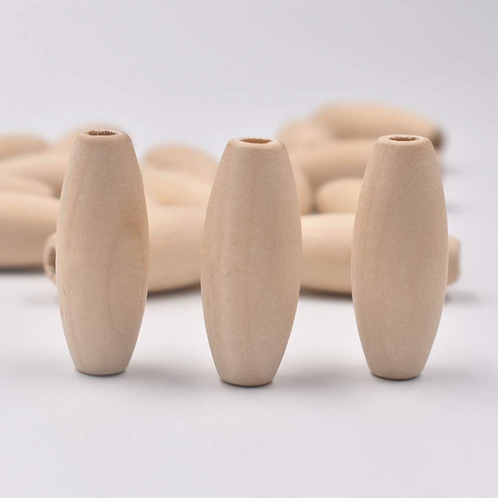 GSHLLO 50 PCS Natural Wooden Oval Tube Barrel Beads - Loose Spacer Beads for DIY Jewelry Making, Bracelets, Necklaces & Craft Projects - Perfect for Handmade Gifts & Boho Style Accessories