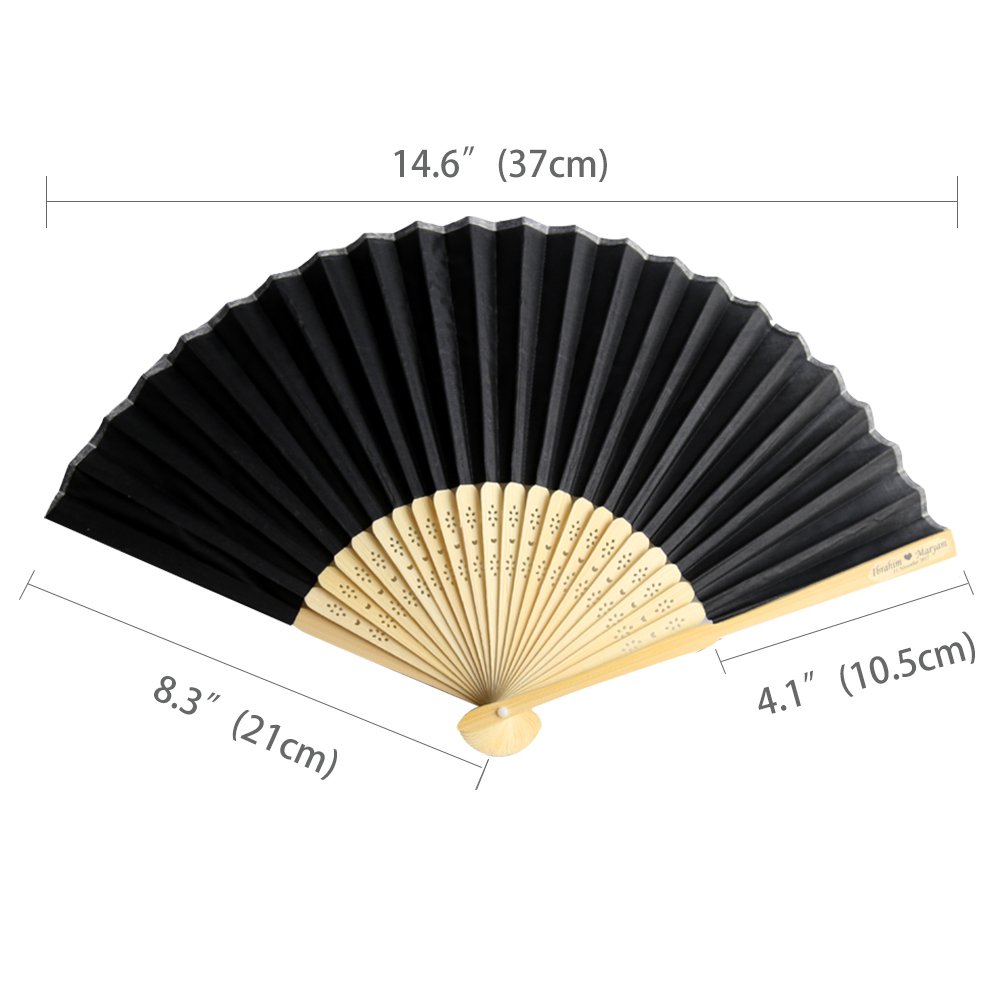 50pcs Black Silk Bamboo Handheld Folding Fans - Elegant Wedding Favors, Bridal Shower Gifts with Laser-Cut Gift Box - Perfect for Asian Weddings, Tea Ceremonies, Cultural Events & Summer Cooling Accessories