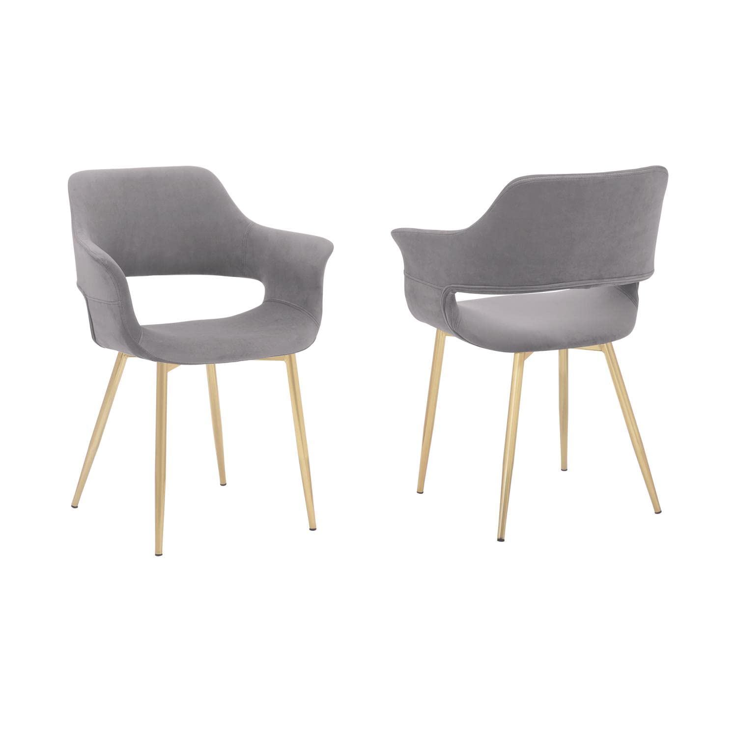 Luxury Grey Velvet Dining Chairs with Gold Metal Legs - Set of 2 Modern Upholstered Side Chairs for Dining Room, Kitchen, or Home Office - Comfortable & Stylish Seating Solution