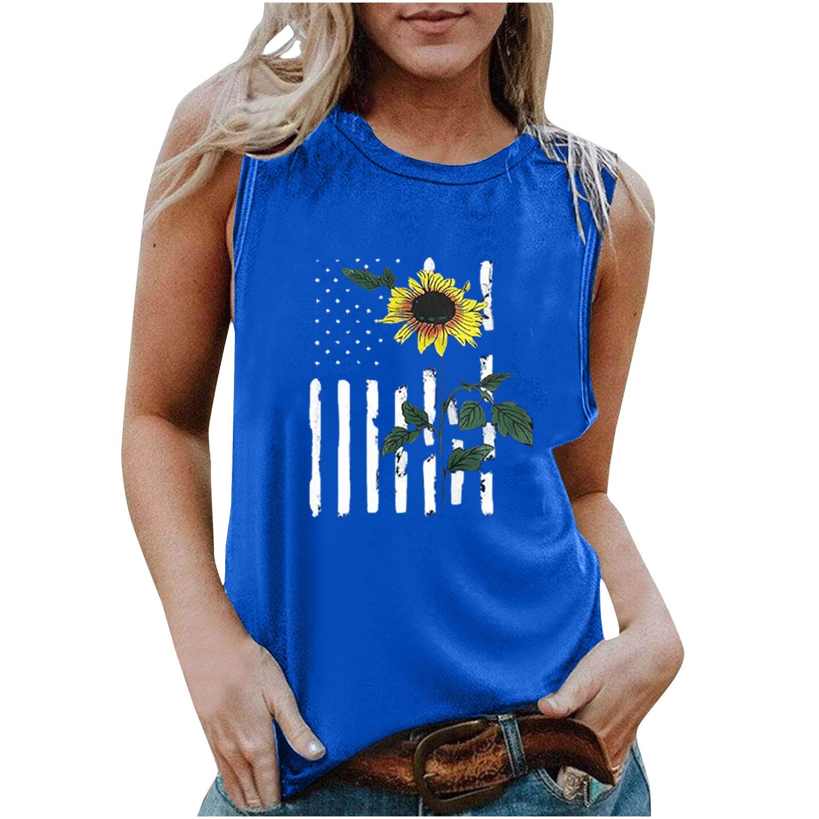 American Flag Tank Top for Women - Patriotic 4th of July Sleeveless Shirt with Crew Neck | Perfect for Independence Day Celebrations, Summer BBQs & Beach Outfits