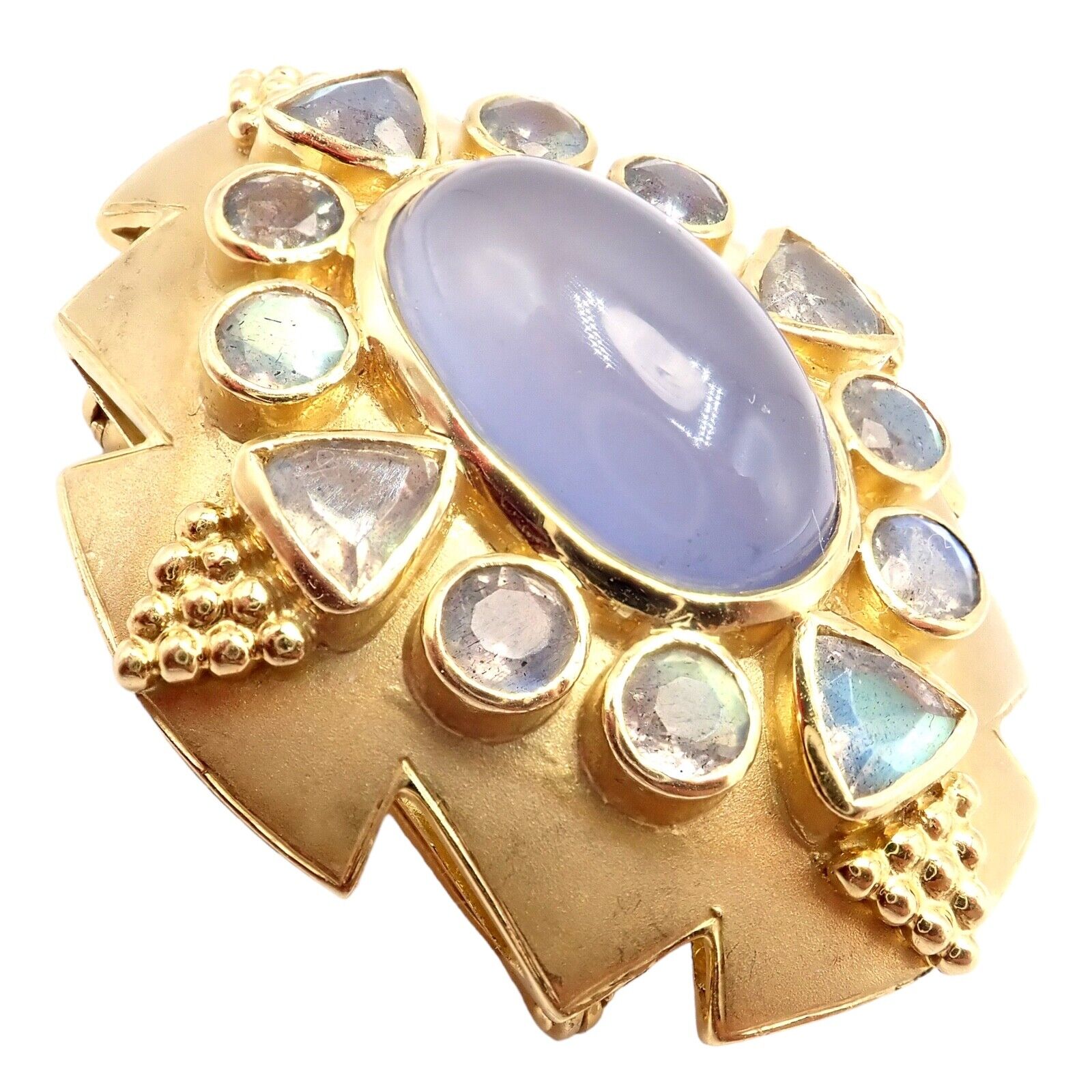 Paula Crevoshay 18k Gold Moonstone Chalcedony Jewelry Set - Brooch, Bracelet & Necklace OOAK for Special Occasions & Luxury Gifts