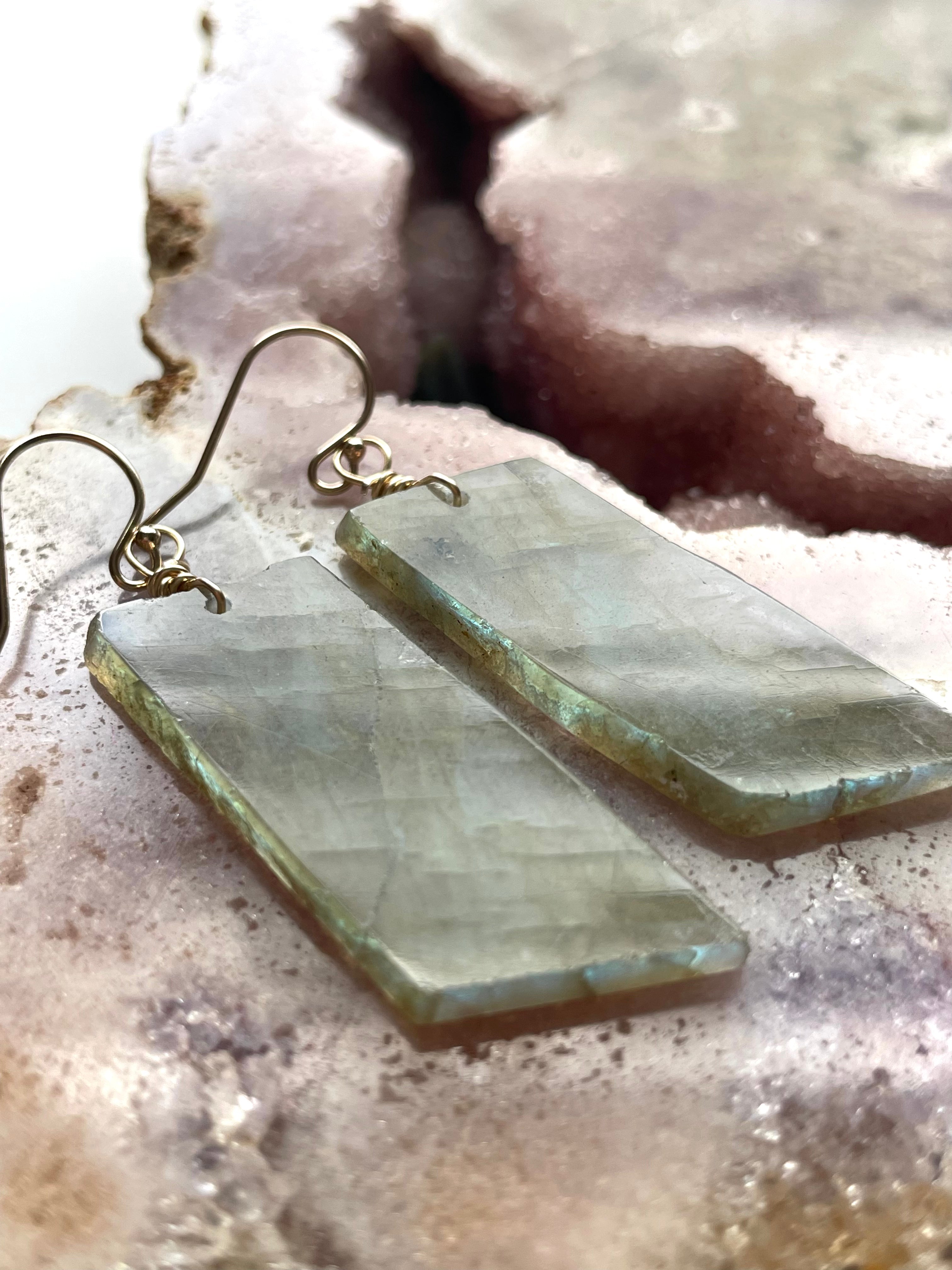 Gold Labradorite Dangle Drop Crystal Earrings for Women | Elegant Bohemian Jewelry | Perfect for Parties, Weddings & Special Occasions