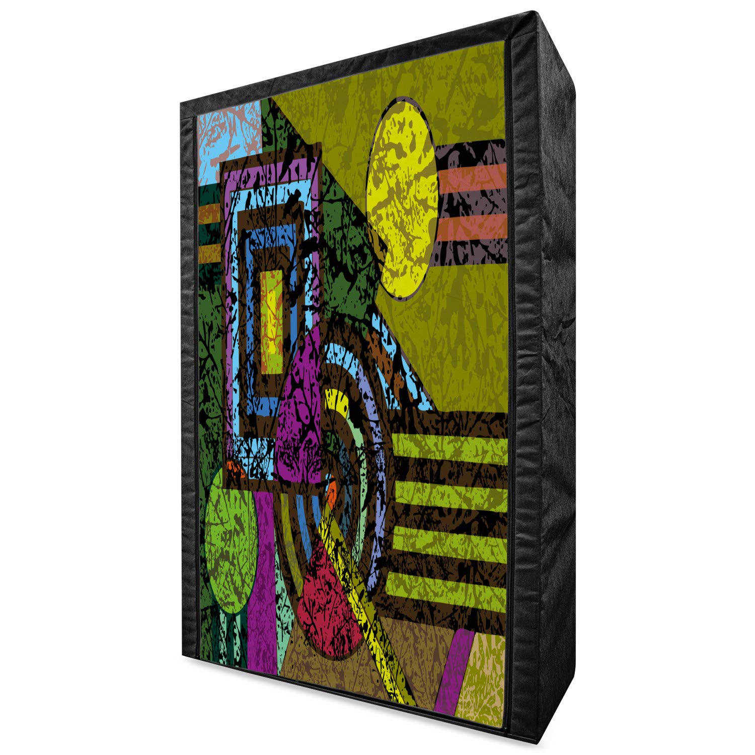 Ambesonne Abstract Portable Fabric Wardrobe - Grunge Pattern Geometric Circle Design Closet Organizer with Shelves, 42.5 Inch Multicolor - Perfect for Bedroom, Dorm, or Small Space Storage Solution