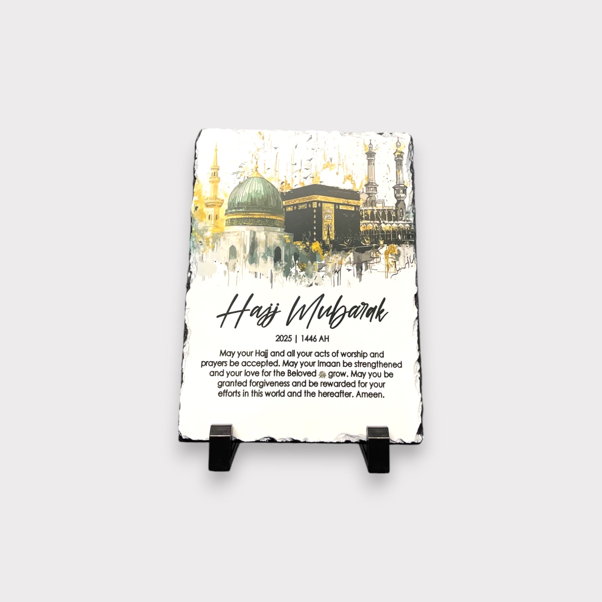 Hajj Mubarak Green Dome Slate - Islamic Prayer Mat for Hajj & Umrah - Perfect for Home Worship, Mosque & Travel Use