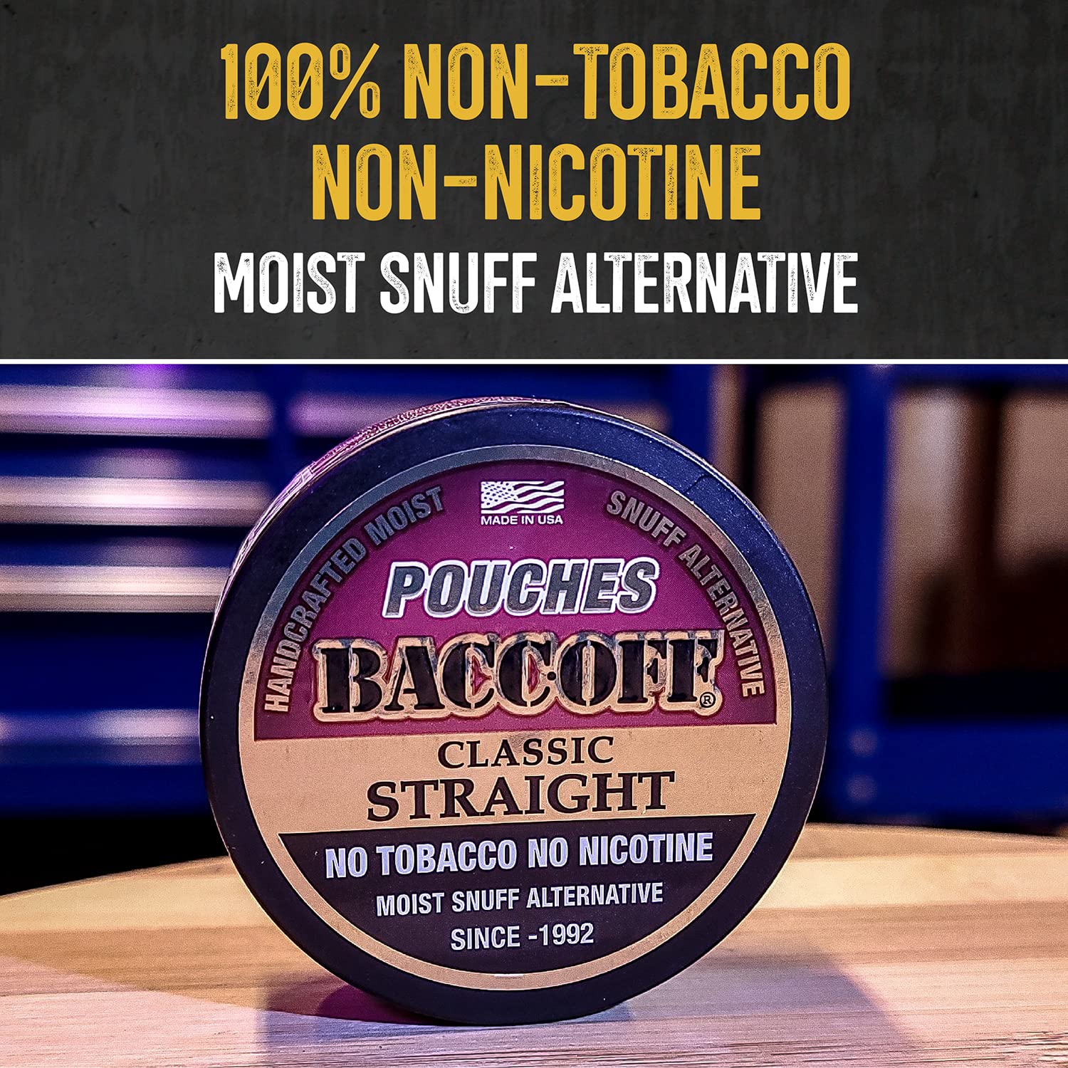 5 Cans BaccOff Classic Straight Pouches - Tobacco Free & Nicotine Free Snuff Alternative | Premium Smokeless Tobacco Substitute for Work, Travel & Social Occasions
