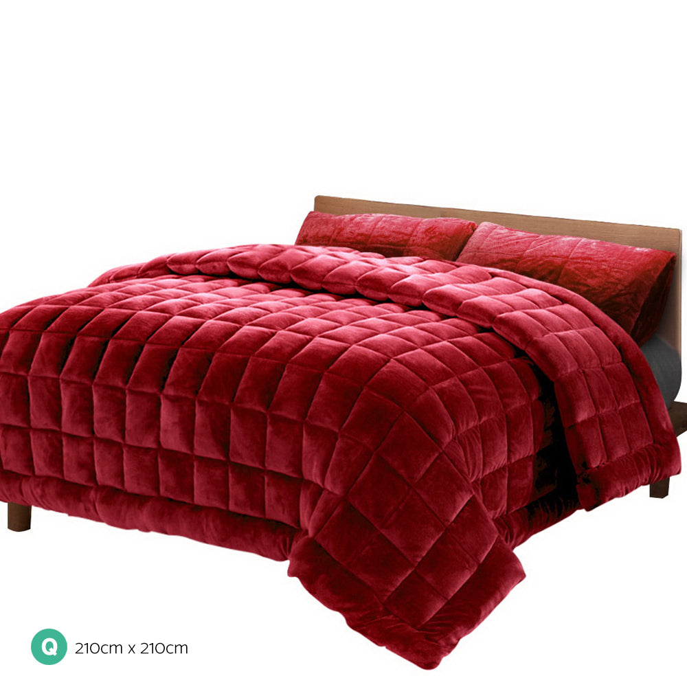 Luxury Faux Mink Quilted Comforter - Burgundy Winter Blanket for Queen Size Bed | Soft & Warm Bedding for Cozy Nights, Guest Rooms & Cold Weather Comfort