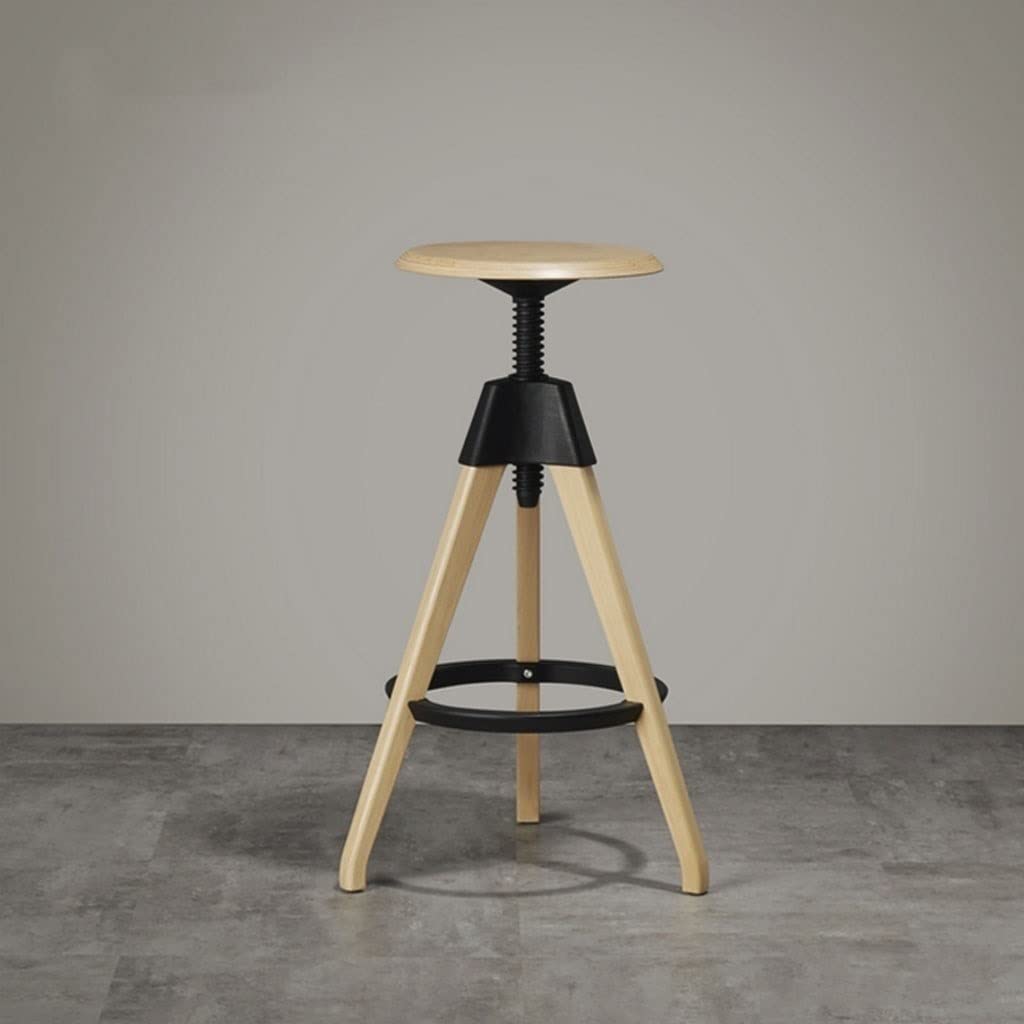 Industrial Style Adjustable Swivel Bar Stools - Wooden & Metal Bar Chairs with Lift Mechanism for Kitchen, Cafe, and Home Bar Use