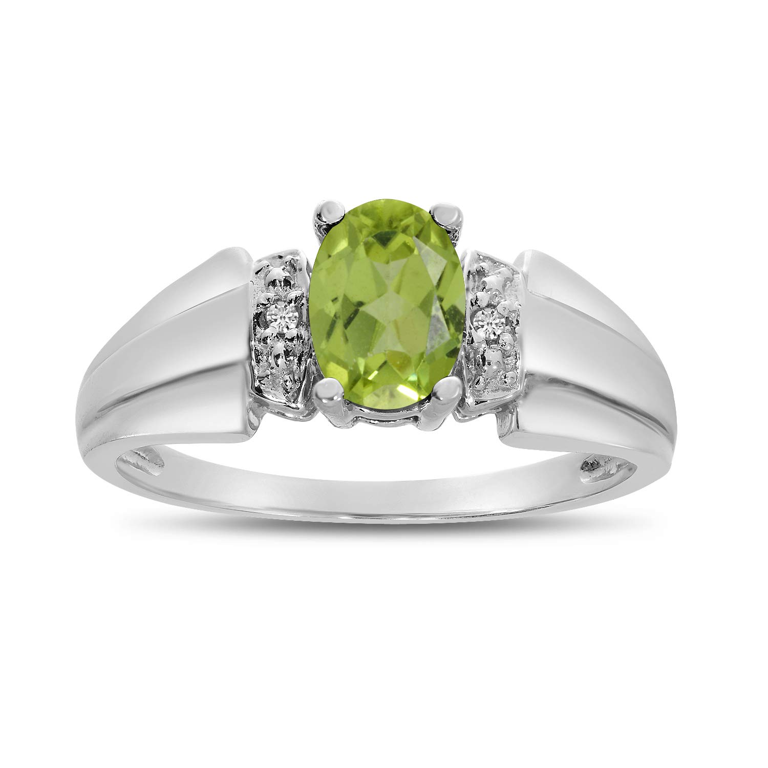 14K White Gold Oval Peridot and Diamond Ring for Women - Elegant Birthstone Jewelry for Engagement, Wedding, Anniversary & Special Occasions