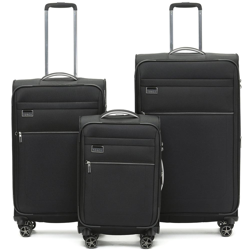 Tosca VEGA 3-Piece Luggage Set (Large, Medium, Small) - Black Suitcases for Travel, Business Trips & Vacations