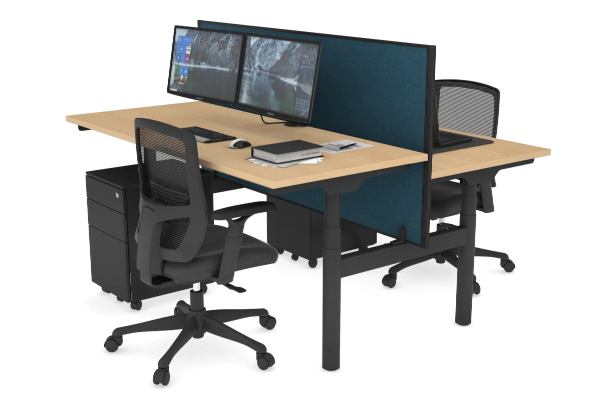 Flexi Premium Height Adjustable 2-Person H Bench Workstation - Black Frame [1800L x 700W] - Ergonomic Office & Home Workspace Solution for Shared Desks