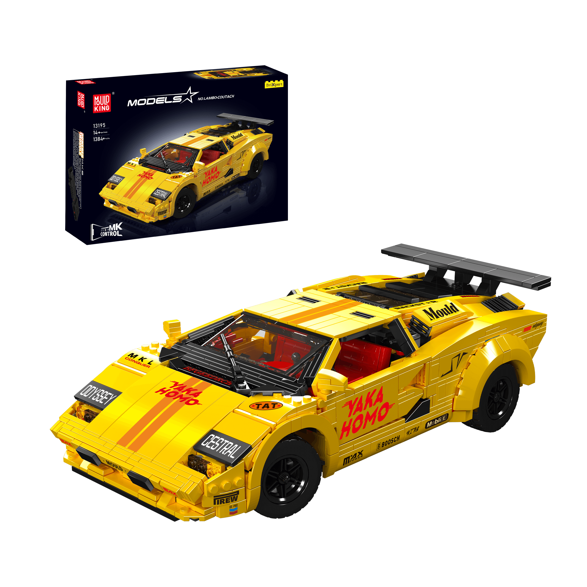 Mould King 13194 Remote Control Car - 80s Italian Lamborghini Countach Model Building Kit with 1,384 PCS for Adults & Teens | Perfect for Collectors, DIY Enthusiasts, and Home Decoration