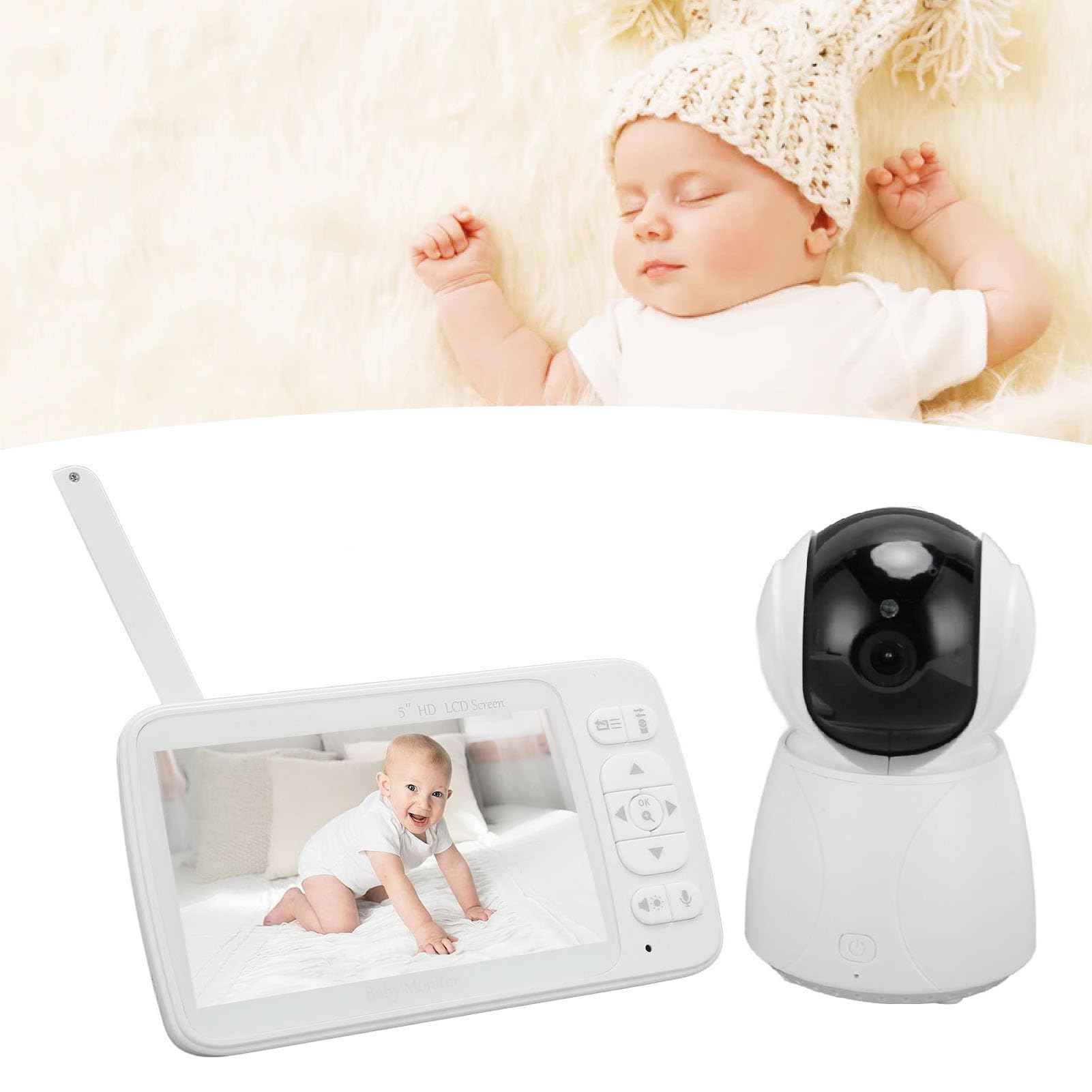 720p HD Video Baby Monitor with Camera - 5 Inch Display, Night Vision, 110° Wide Angle, Temperature Sensor & Two-Way Audio (US Plug) | Perfect for Nursery, Bedroom & Travel Use