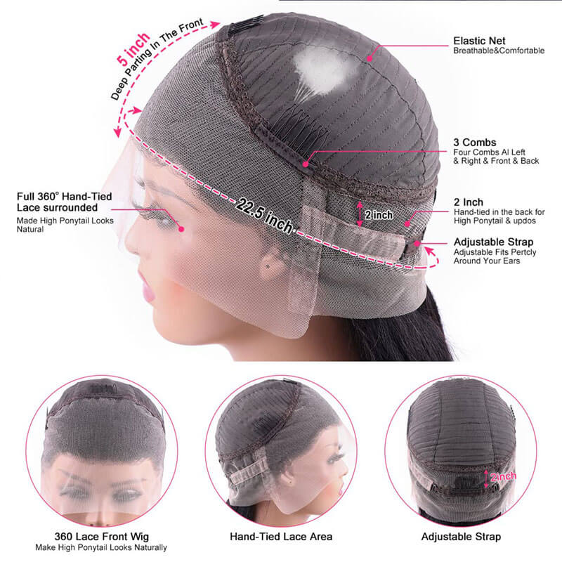 Eullair 360 Lace Frontal Wig - 100% Human Hair, Breathable & Versatile (12-30 Inch) - Perfect for Daily Wear, Cosplay, and Special Occasions