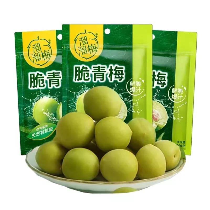Sour Sweet Crispy Green Plums - 200g per Bag | Vegan Healthy Snacks | Dried Fruit Candy for Office, Travel & Movie Nights (Pack of 2)