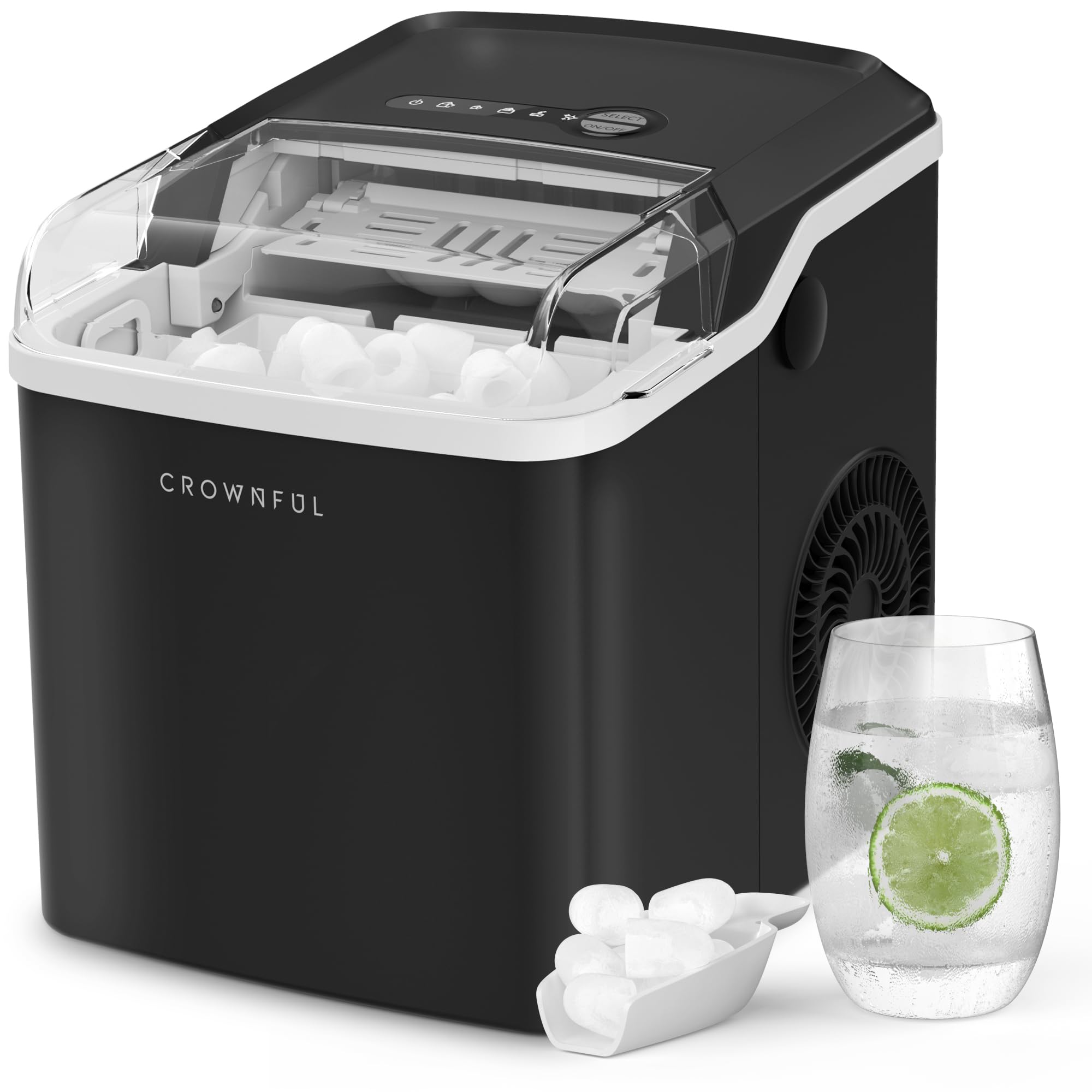 CROWNFUL Countertop Ice Maker Machine - Portable Self-Cleaning Ice Maker with 7-Minute Fast Freeze, 26lbs/24H Capacity, 2 Ice Size Options - Perfect for Home, Kitchen, Office, Bar, Party & Outdoor Use