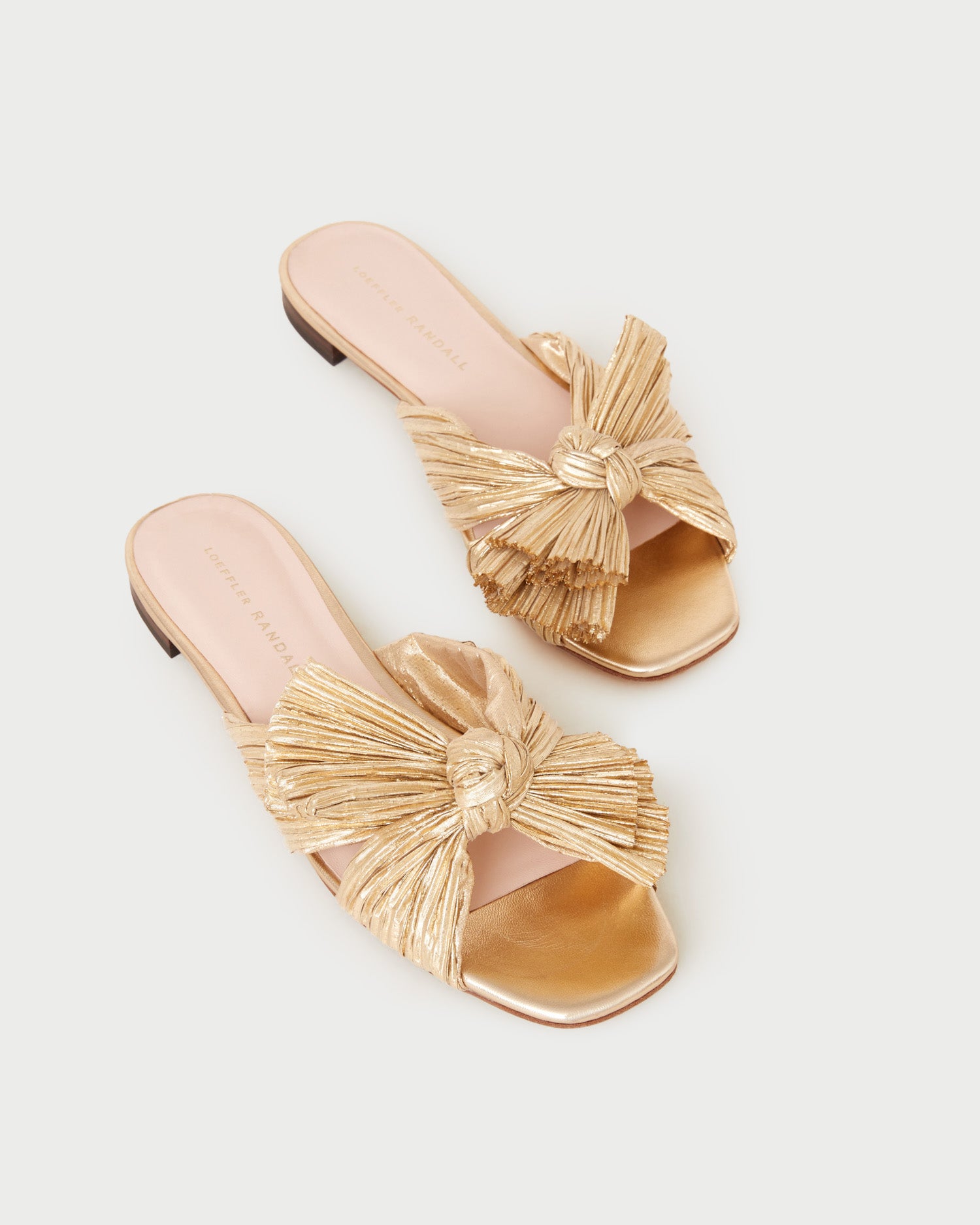 Daphne Gold Pleated Bow Slide Sandals - Elegant Women's Dress Shoes for Weddings, Parties & Special Occasions