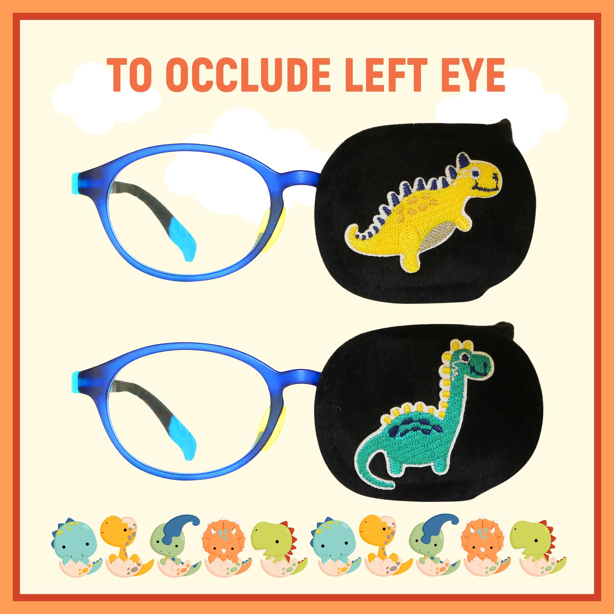 2Pcs Kids Eye Patches for Glasses | Boys Dinosaur Eye Patch for Lazy Eye Treatment | Medical Amblyopia Eye Patches for Toddlers & Children (Left Eye) - Perfect for Post-Surgery Recovery & Vision Therapy at Home