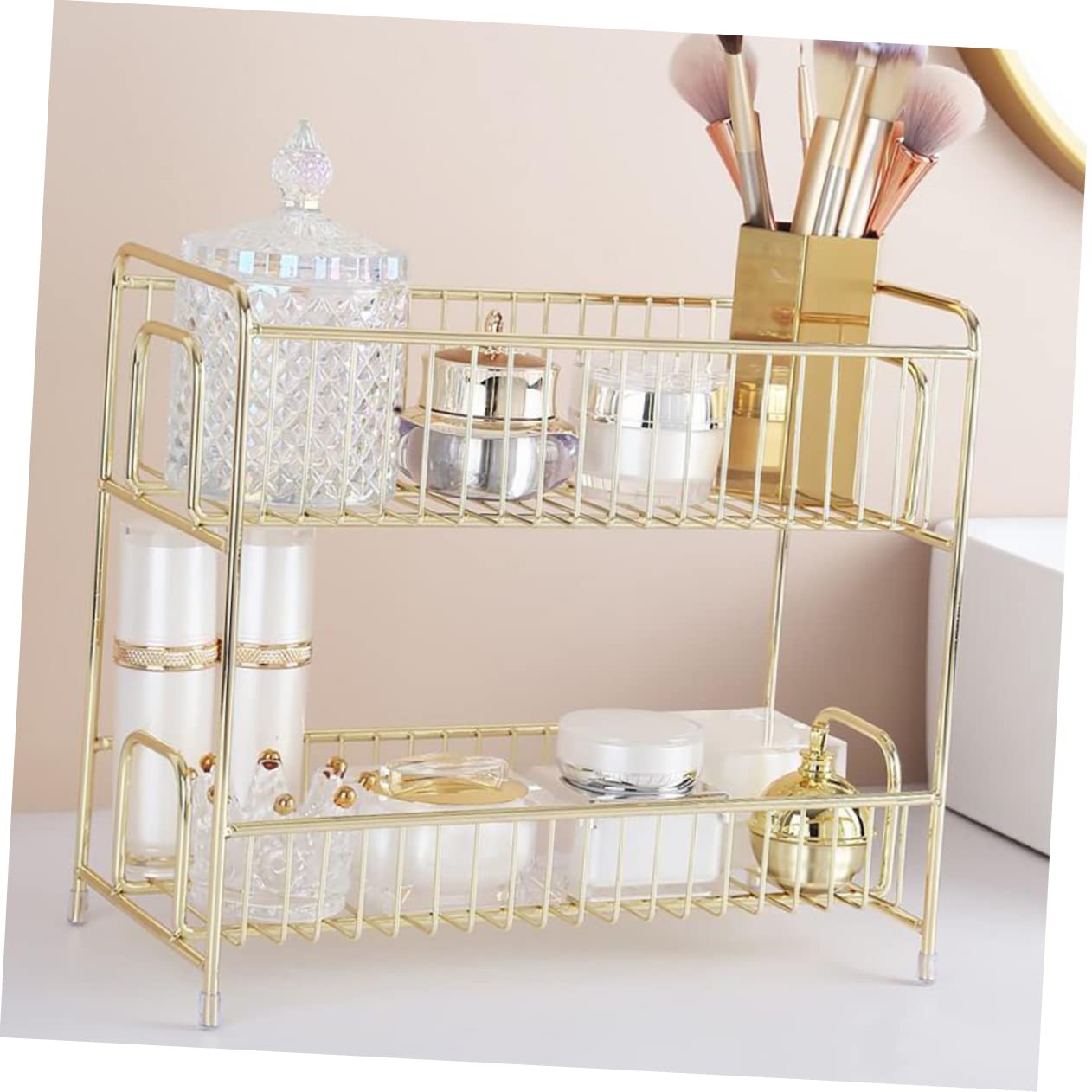 Zerodeko 1-Tier Makeup Organizer Storage Box - Gold Kitchen Shelf, Space Saving Multifunctional Rack for Cosmetics, Spices & Small Items - Perfect for Vanity, Bathroom & Pantry Organization