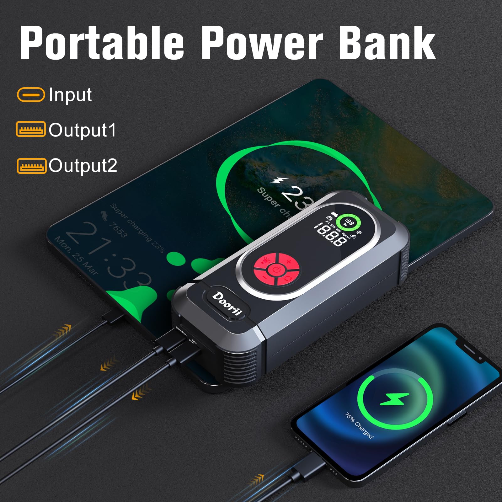 4000A 150PSI Q10 Portable Car Jump Starter with Air Compressor - 12V Battery Booster for 10.0L Gas/8.0L Diesel Engines, Digital Tire Inflator & Emergency Air Pump - Perfect for Roadside Emergencies, Winter Travel & Off-Road Adventures