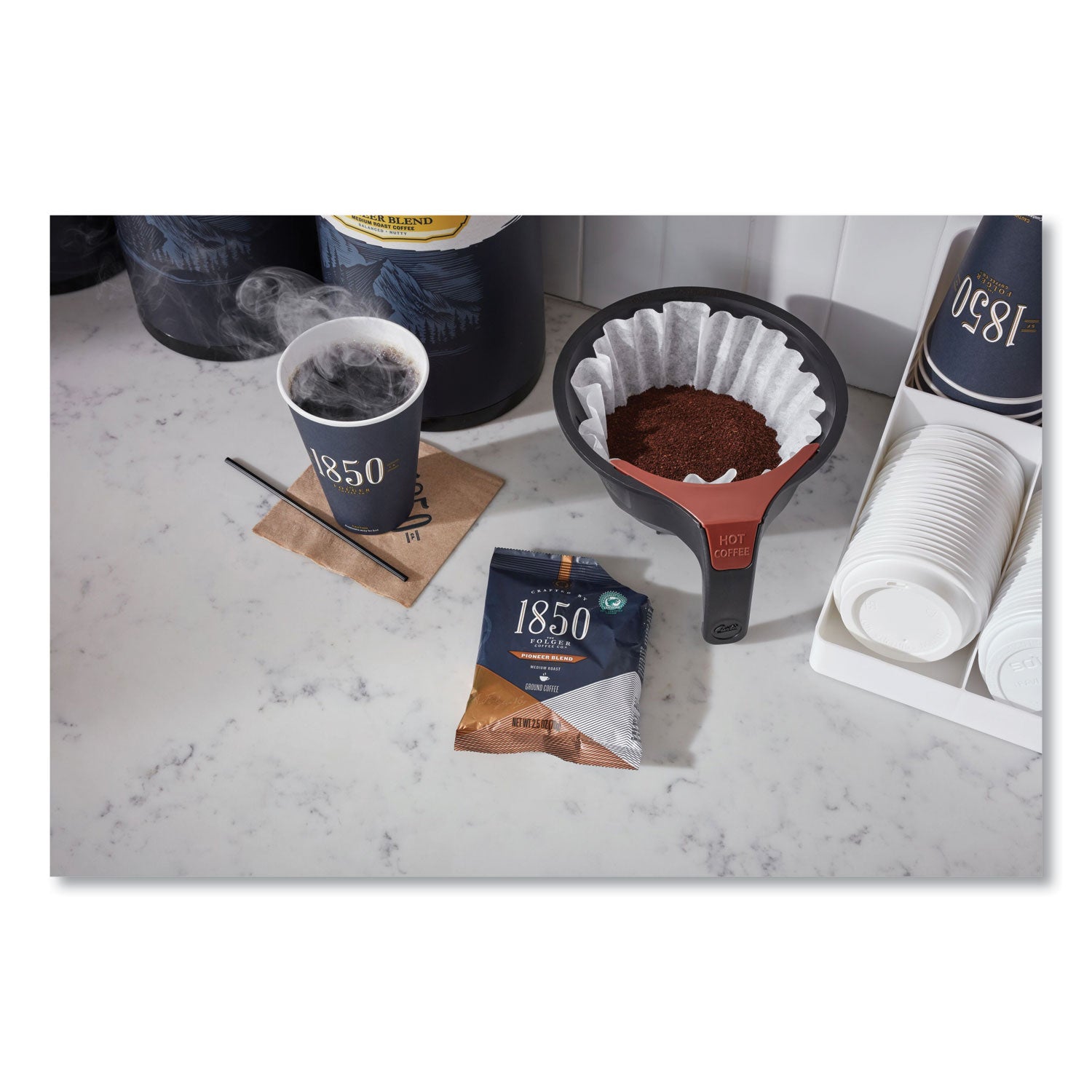 Premium 1850 Coffee Fraction Packs - Pioneer Blend Medium Roast (2.5 Oz, 24 Packs/Carton) | Single-Serve Coffee for Office, Camping & Travel | Rich Flavor & Convenient Brewing