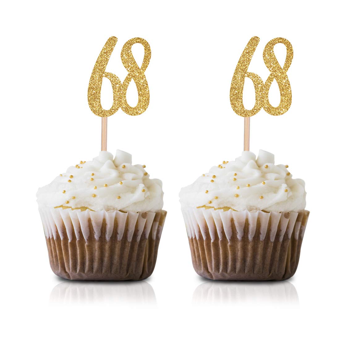 Gold Happy 68th Birthday Cupcake Toppers - 24-Pack Glitter Number 68 Cake Decorations for Anniversary Parties, Retirement Celebrations & Milestone Birthday Events