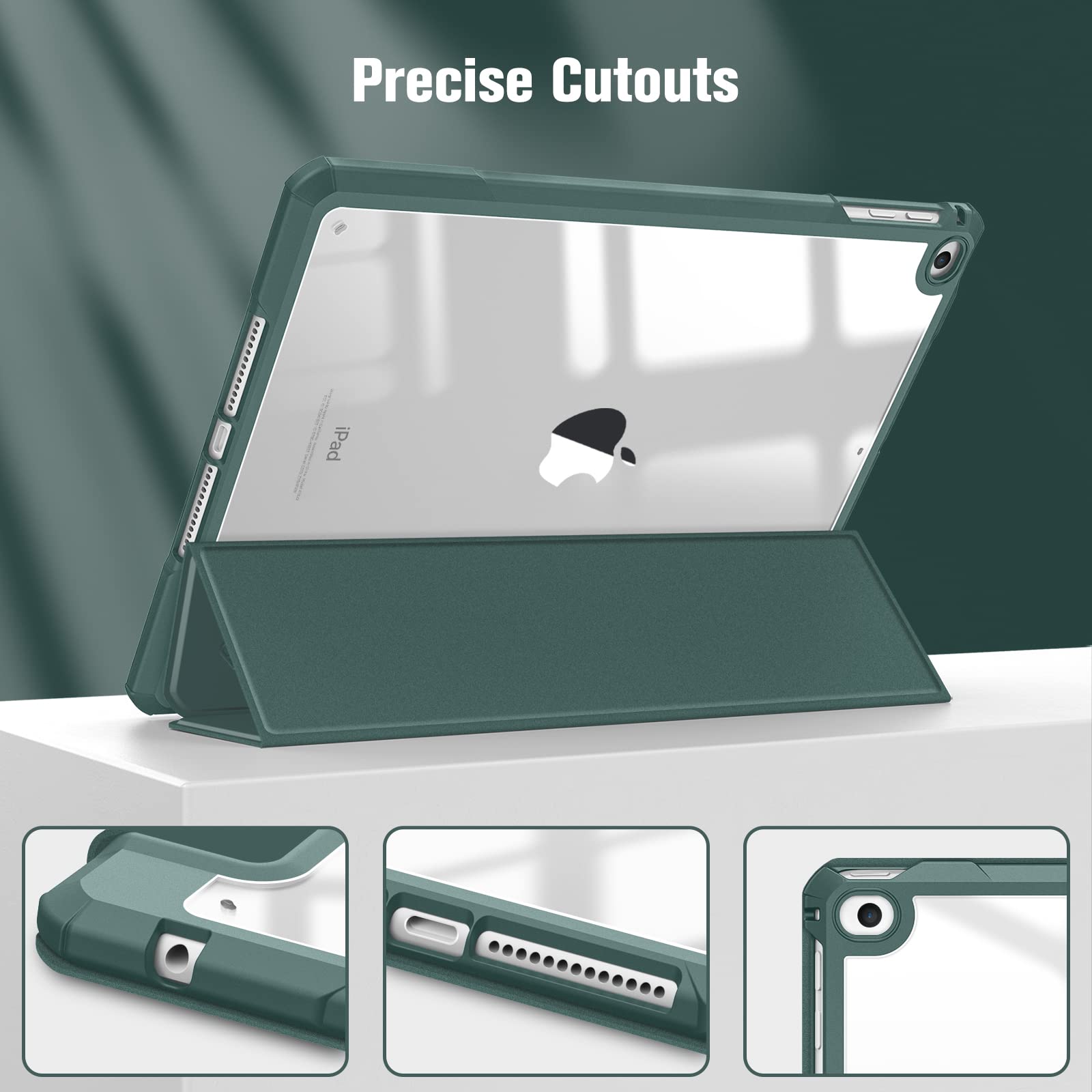 Fintie Hybrid Slim Shockproof Case for iPad 6th/5th Gen (2018/2017) & iPad Air 2/Air 1 (9.7 Inch) - Clear Transparent Back Cover with Built-in Apple Pencil Holder, Midnight Green - Perfect for Work, School & Travel Protection