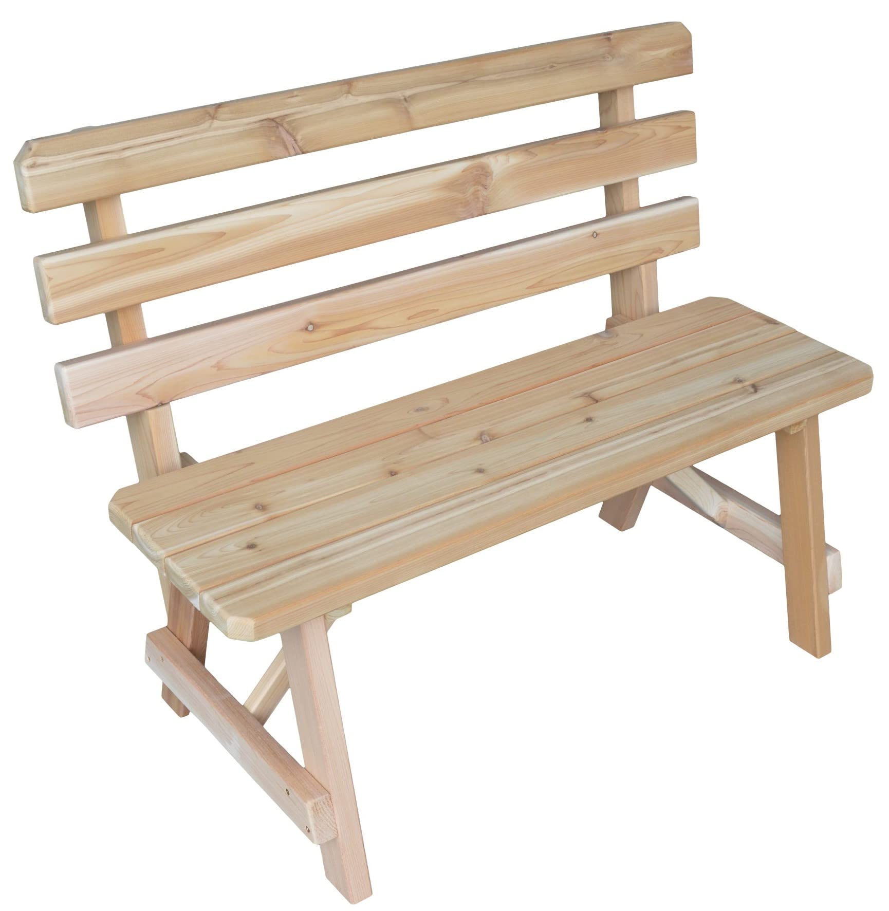 Furniture Barn USA 4ft Cedar Wood Traditional Backed Bench - Unfinished Solid Wood Garden Bench for Patio, Porch & Outdoor Decor