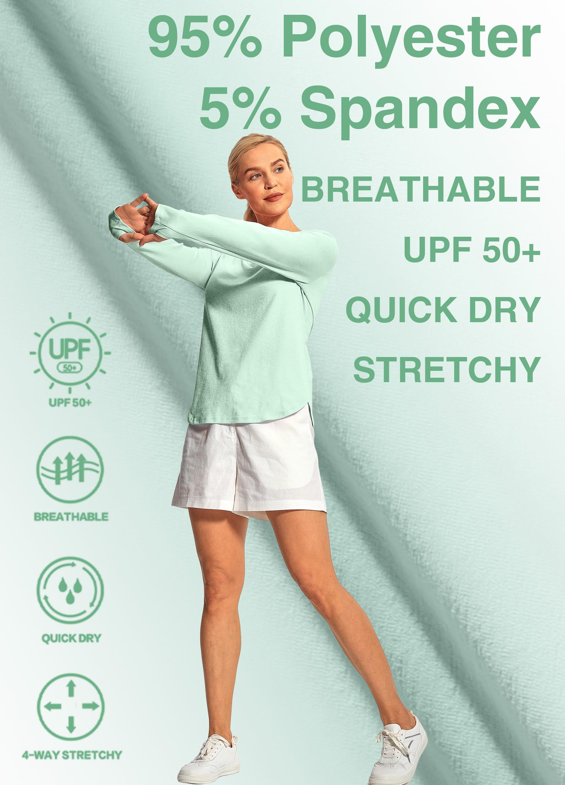 Hiverlay Women's Long Sleeve V-Neck Workout Shirts UPF 50+ Athletic Running Shirts with Thumbhole - Loose Fit Activewear for Gym, Yoga & Outdoor Sports