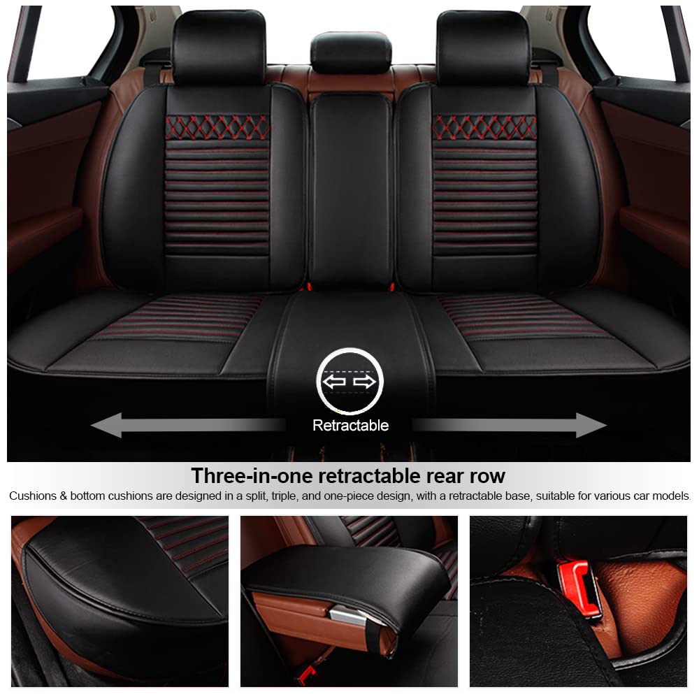 Premium PU Leather Car Seat Covers for Lincoln MKZ MKS MKC MKX MKT LS Nautilus Continental Navigator - 5-Seat Luxury Cushion Cover Set (Black & Red) - Perfect for Road Trips, Daily Commutes & Protecting Your Car Interior