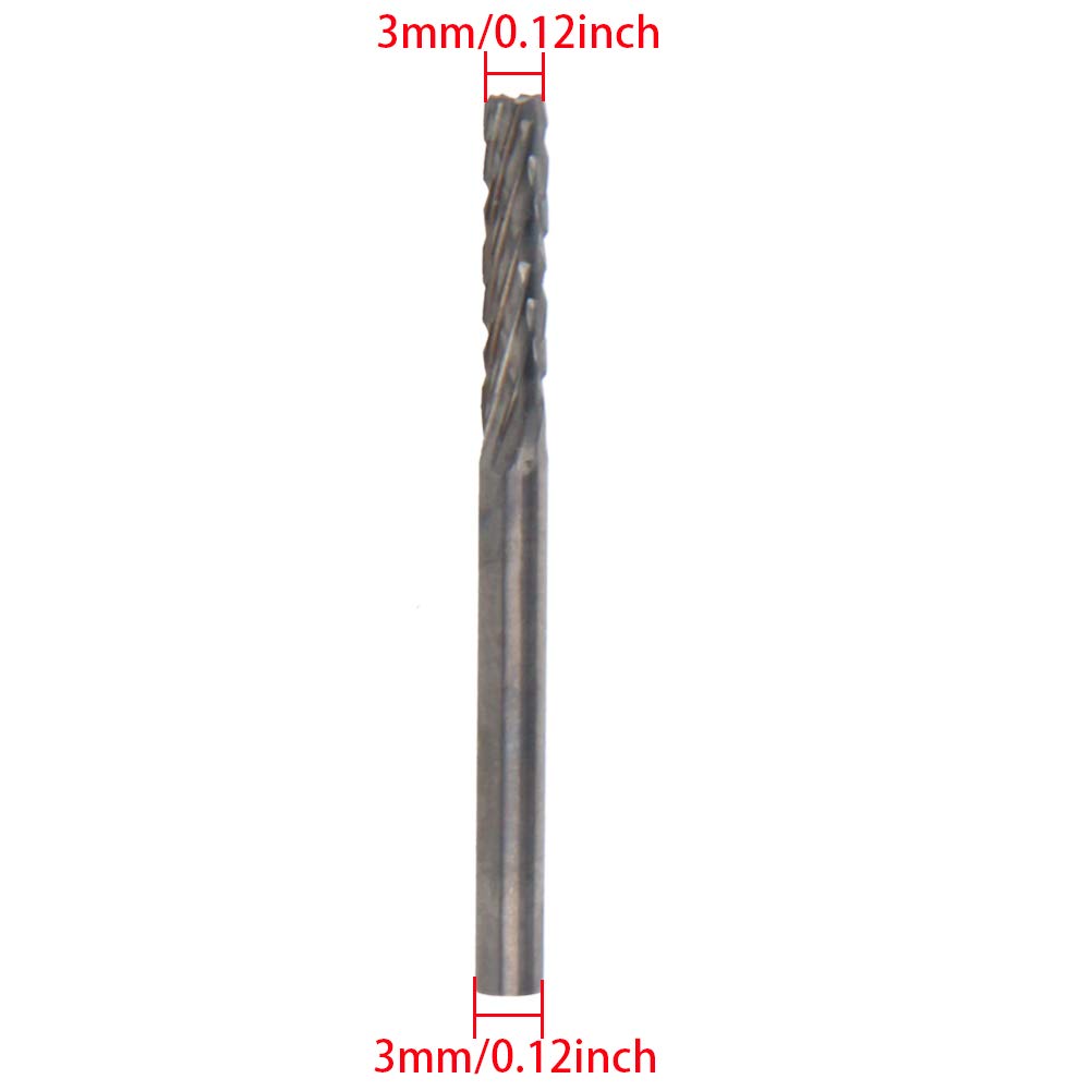 Utoolmart Tungsten Carbide Rotary Files - 3mm Shank Double Cut Cylindrical Burr Set for Wood & Metal Carving - Professional Die Grinder Drill Bits for Soft Metal, Wood Polishing & DIY Craft Projects (1pc)