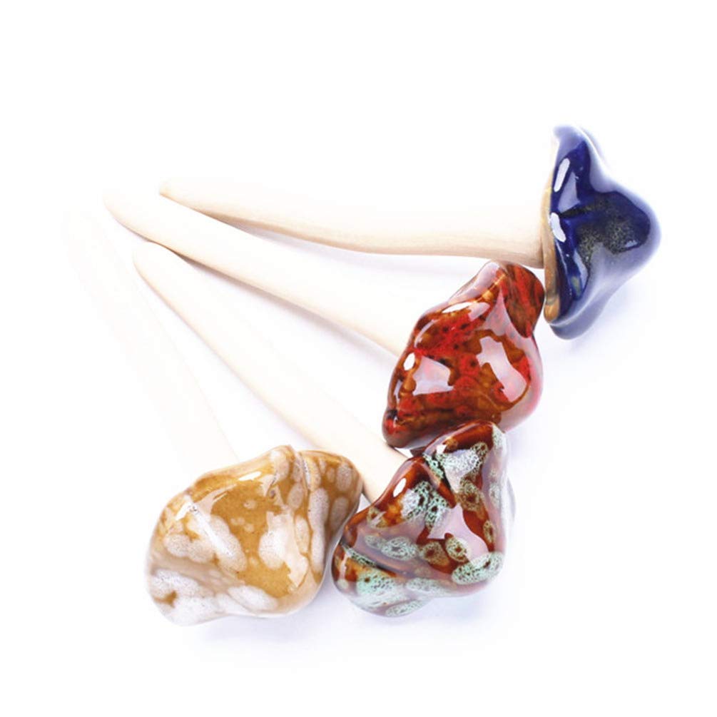 DOITOOL 2Pcs Ceramic Mushroom Decorations - Garden Mushroom Statues for Houseplants, Fairy Garden & Outdoor Decor - Handmade Pottery Mushroom Ornaments for Plant Pots, Terrariums & Home Decor
