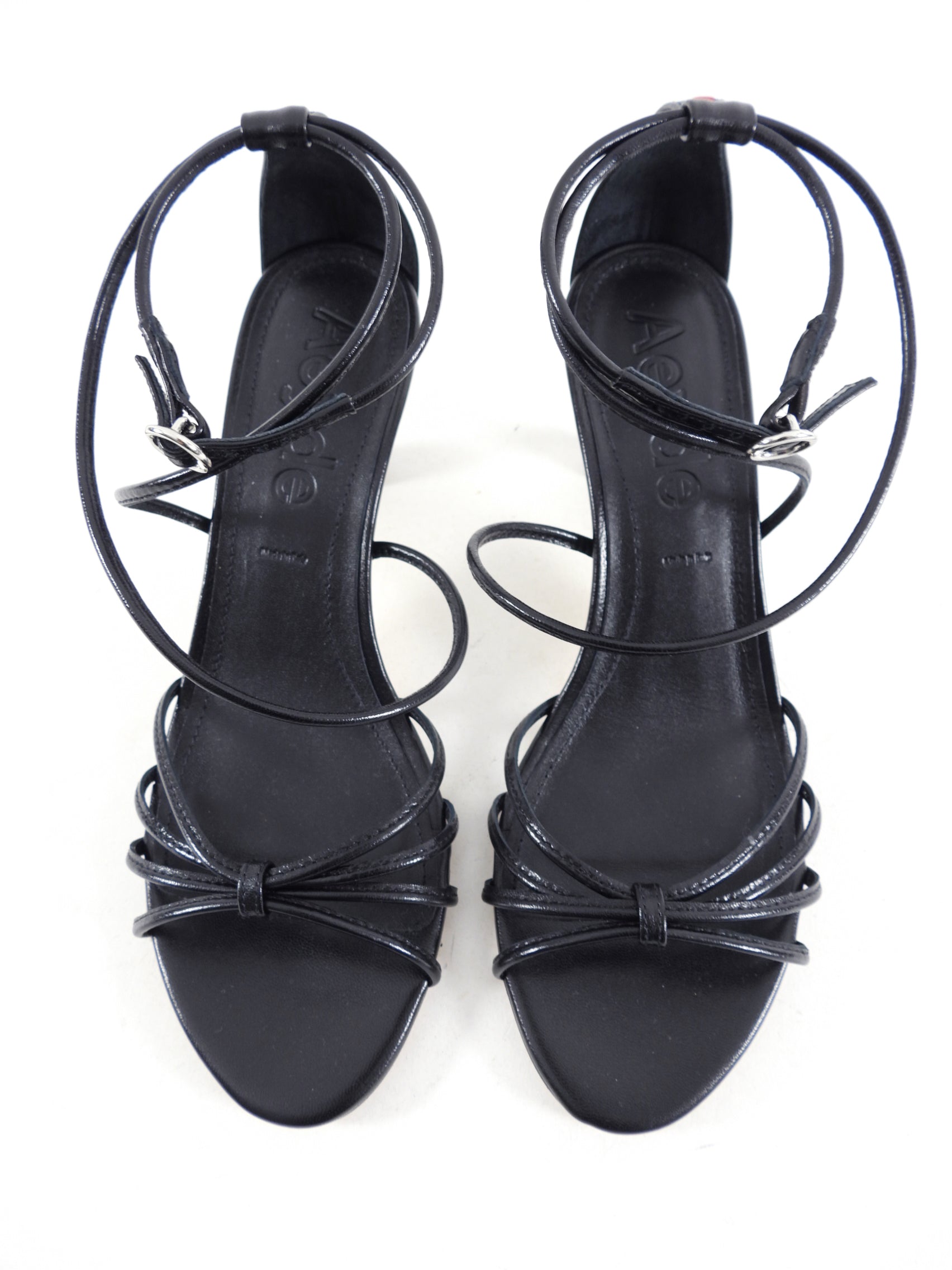 Aeyde Luella Black Leather Strappy Heel Sandals Women's Size 37.5 | Elegant High Heel Dress Shoes for Party, Wedding & Evening Events