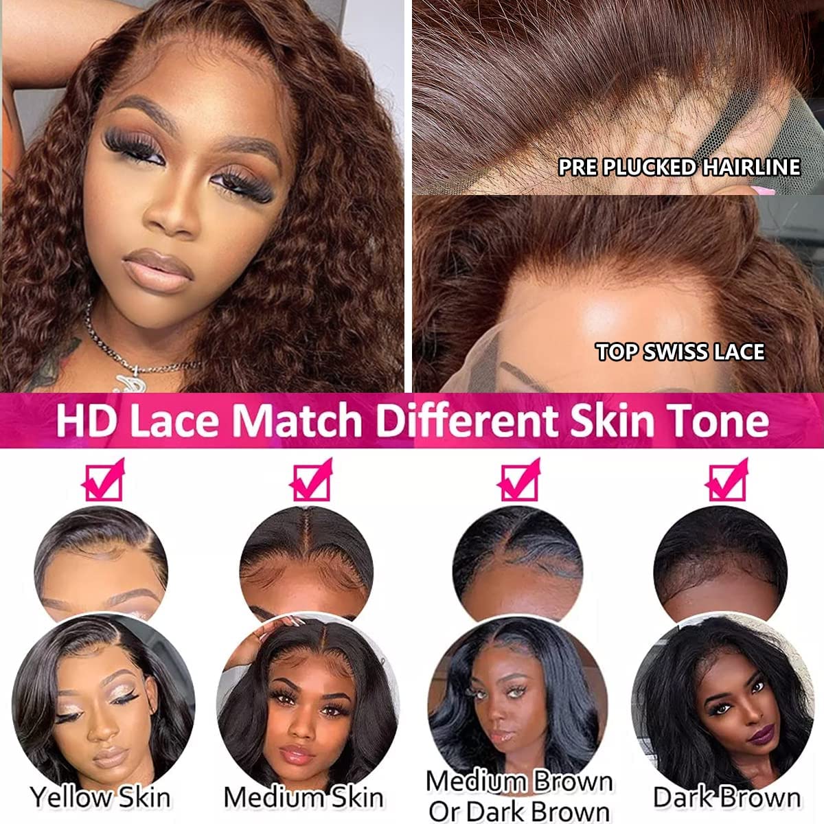 18 Inch Chocolate Brown Curly Lace Front Human Hair Wig for Black Women - 13x4 Pre-Plucked with Baby Hair, 180% Density Water Wave Lace Wig - Perfect for Daily Wear, Cosplay & Special Occasions