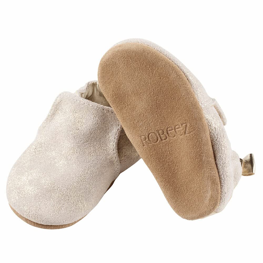 Robeez Baby Girls Gold Shimmer Crib Shoes - Soft Sole First Walkers for Infants & Toddlers - Perfect for Special Occasions, Photo Shoots & Everyday Wear