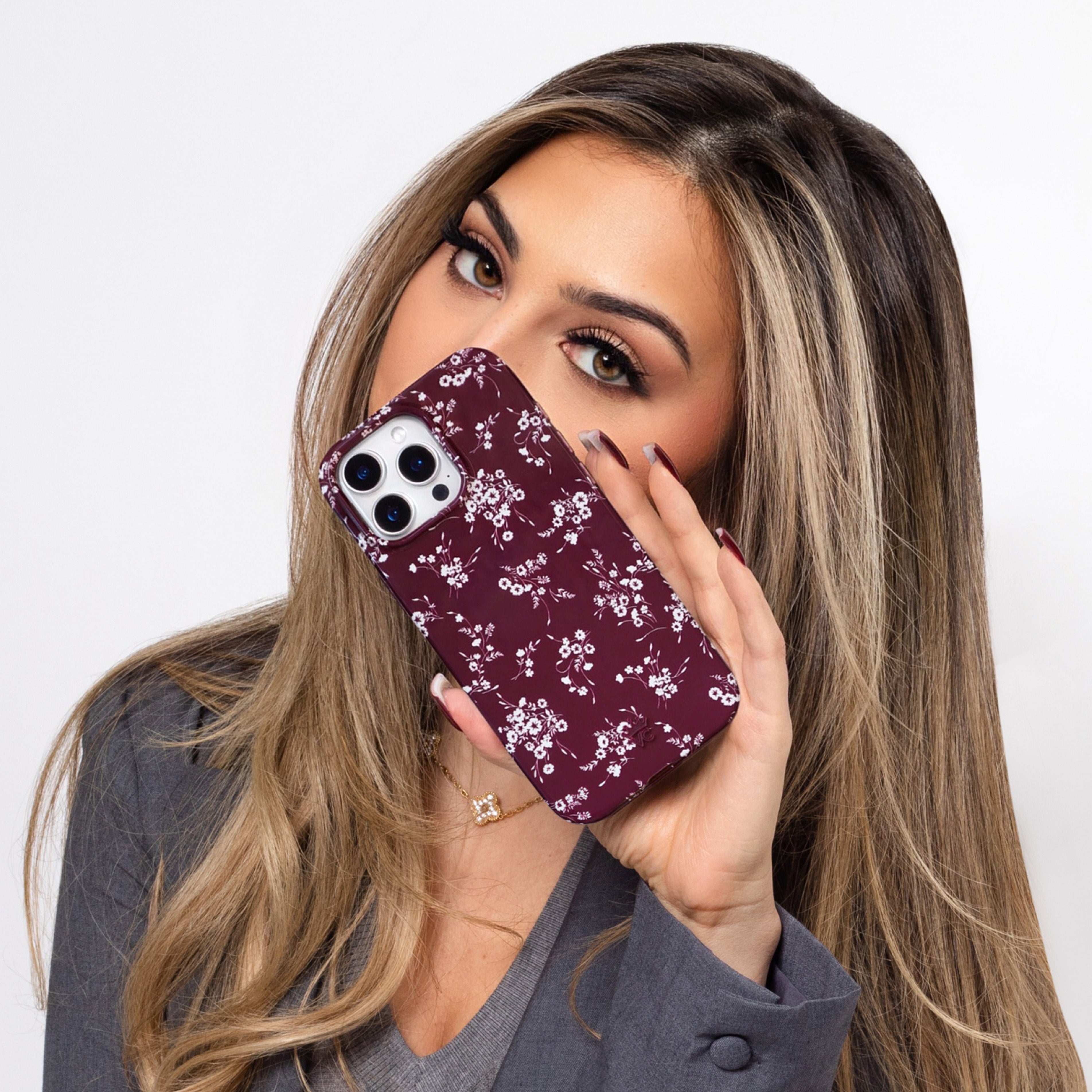 Elegant French Burgundy Floral iPhone Case - Stylish Protective Cover for iPhone 13/14/15 Pro Max - Perfect for Daily Use, Travel & Gift Giving