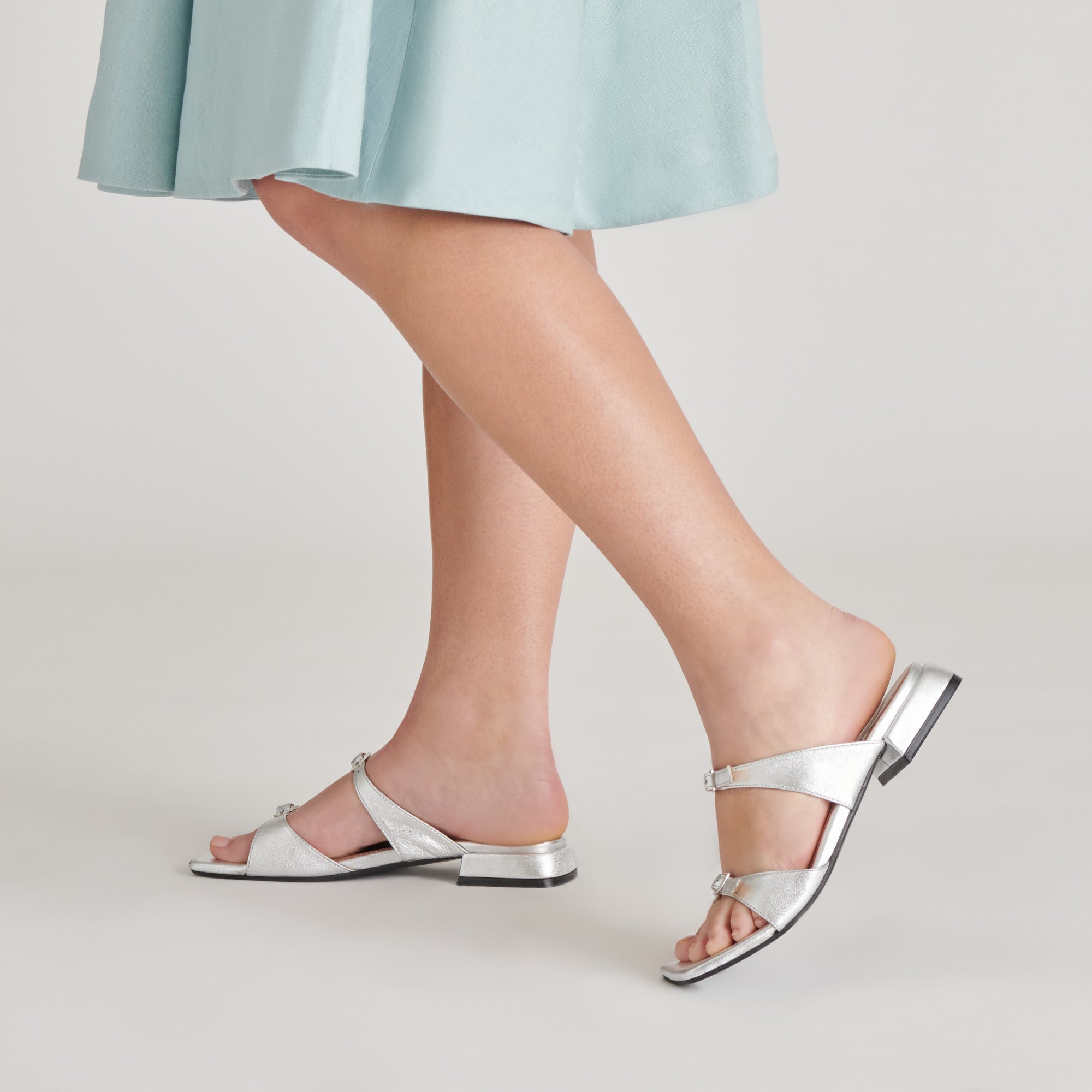 LAVERN Women's Sandals - Silver Metallic Leather Strappy Heels for Summer, Beach, and Casual Outfits