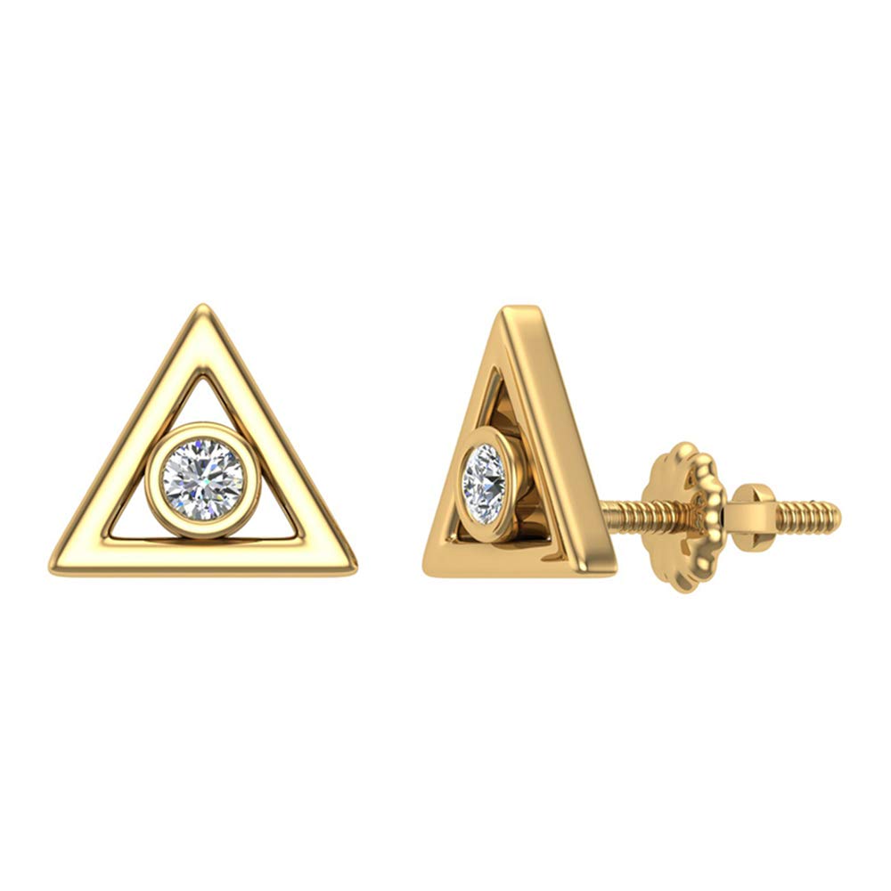 10K Gold Triangle Diamond Stud Earrings (0.10 ctw) - Bezel Setting for Women, Perfect for Weddings, Parties & Everyday Elegance