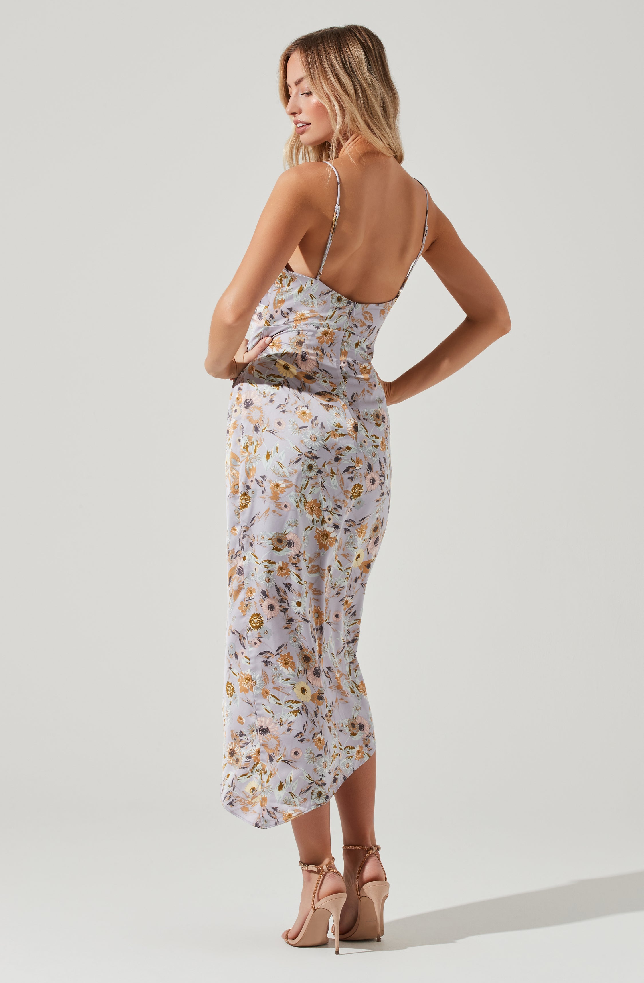 Giselle Floral Print Twist Front Midi Dress for Women - Elegant Summer Party & Wedding Guest Outfit