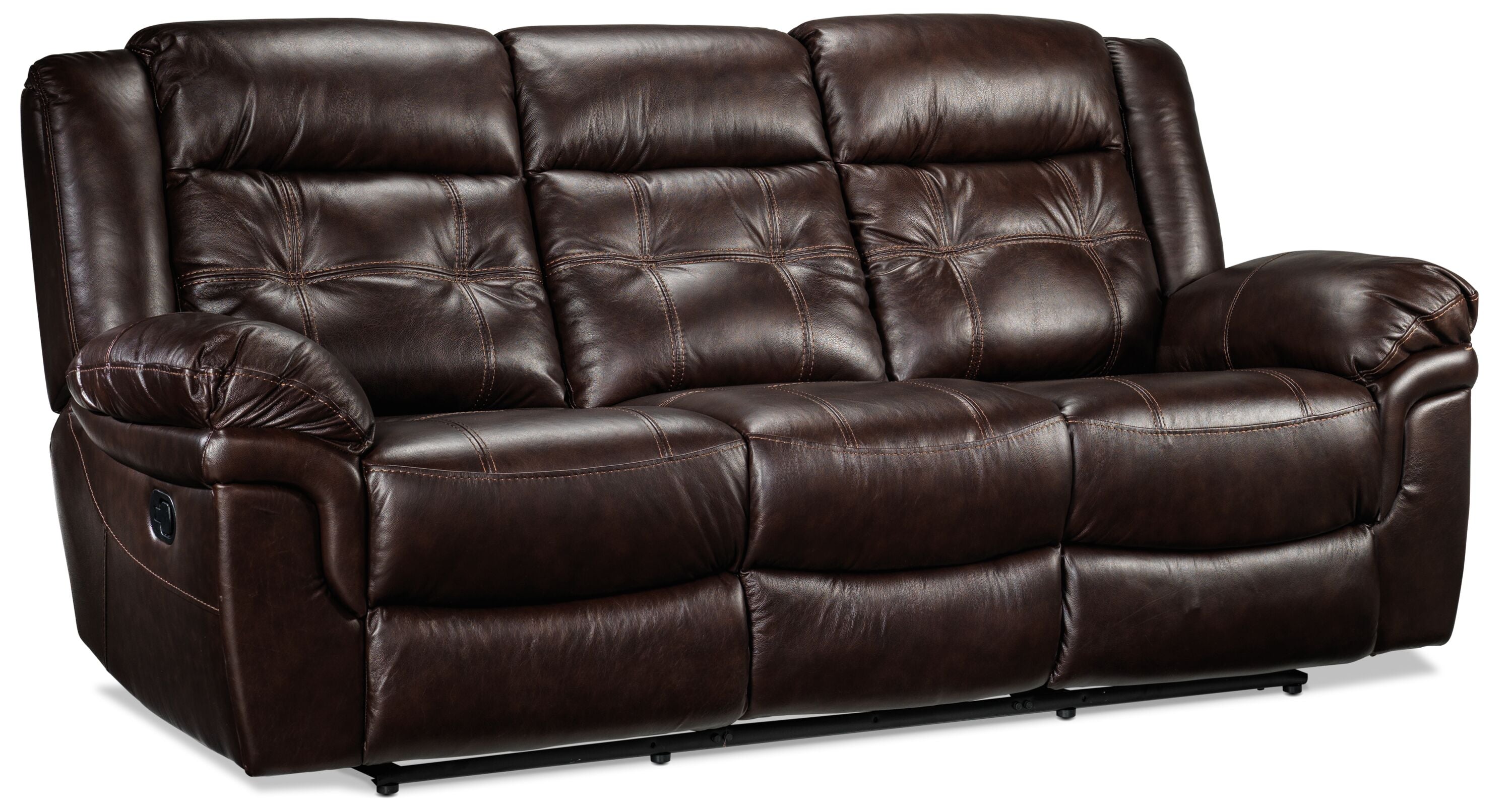 Premium Cooper Leather Reclining Sofa - Genuine Brown Leather Living Room Furniture for Relaxation & Entertainment Spaces