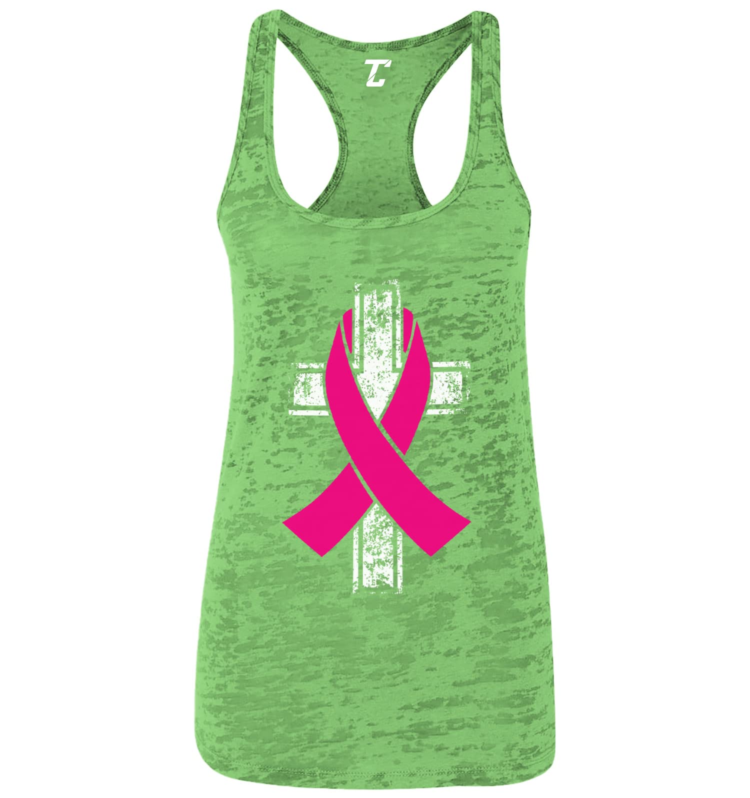 Distressed White Cross with Pink Ribbon - Women's Racerback Tank Top for Breast Cancer Awareness | Comfortable Workout & Casual Wear