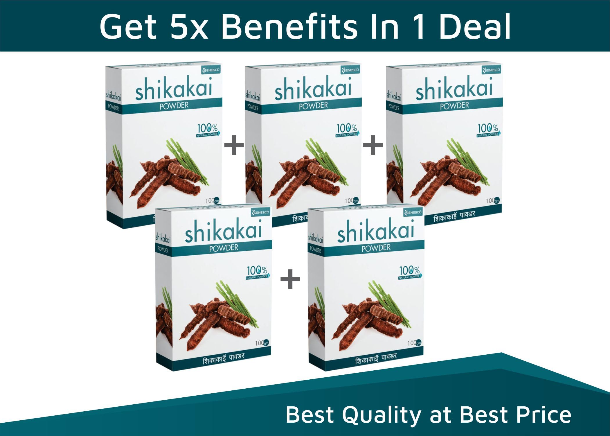 Senesco 100% Pure & Natural Shikakai Powder for Hair Care - 500g (Pack of 5) | Ayurvedic Hair Conditioner & Cleanser for Stronger, Healthier Hair | Perfect for DIY Hair Masks & Natural Shampoo