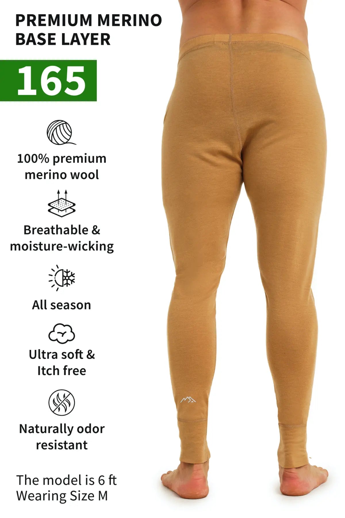 Men's Merino Wool Pants 165 Camel - Soft & Breathable Winter Hiking & Travel Trousers for Outdoor Adventures