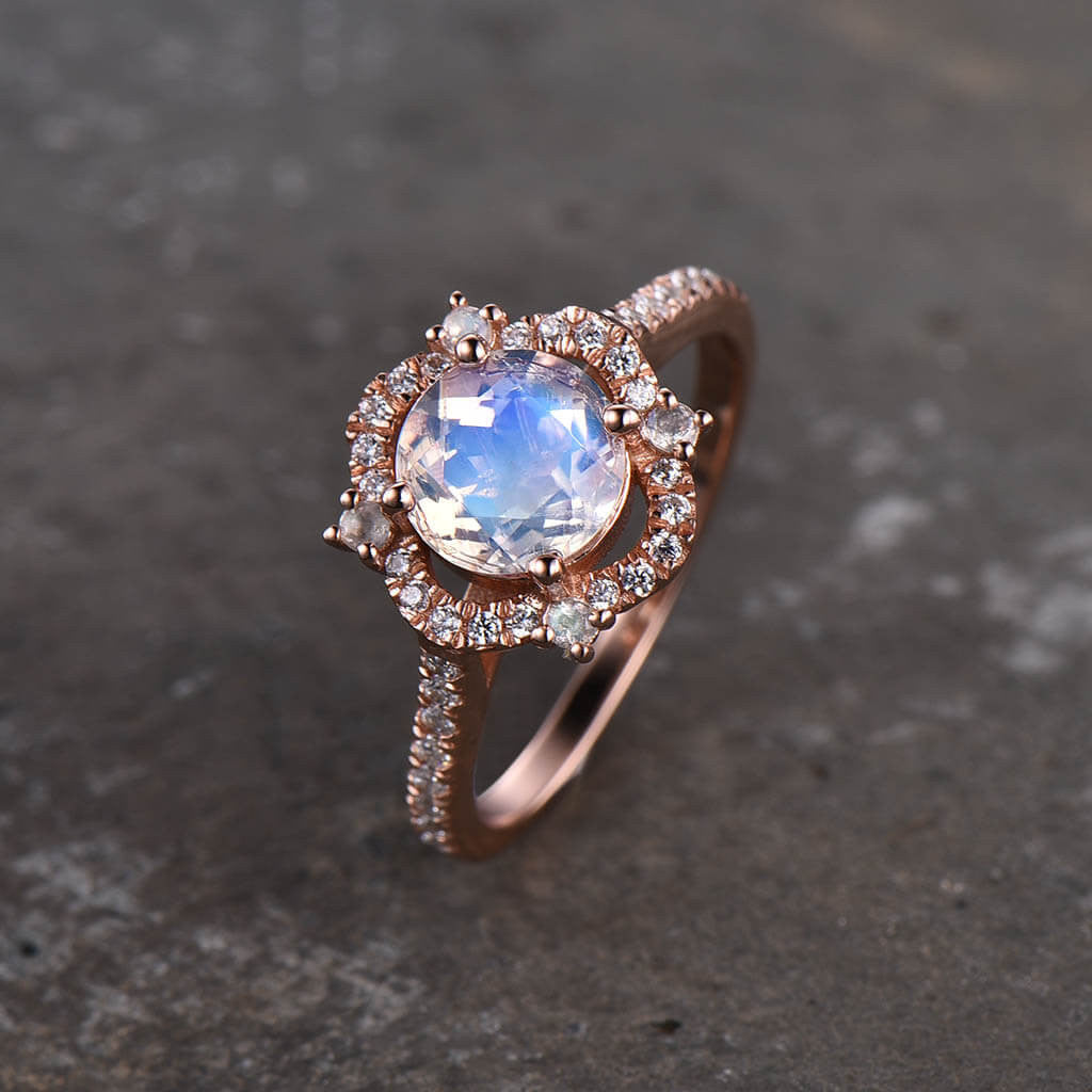 Exquisite Cordelia Moonstone & Diamond Engagement Ring with Milgrain Detailing - Perfect for Proposals, Weddings & Anniversary Gifts