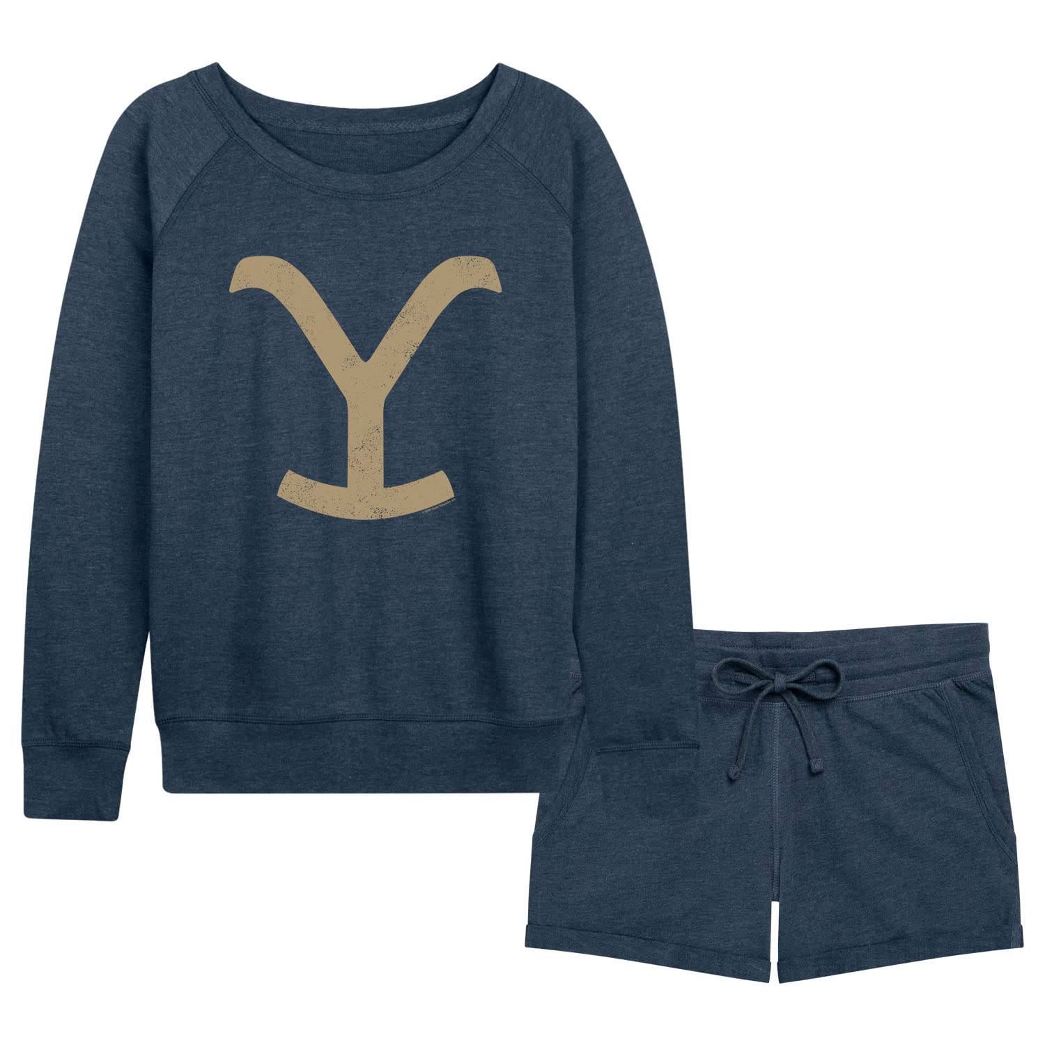 Yellowstone Women's French Terry Pullover & Shorts Set | Comfortable Lounge & Sleepwear | Cozy Outfit for Home, Travel & Casual Wear