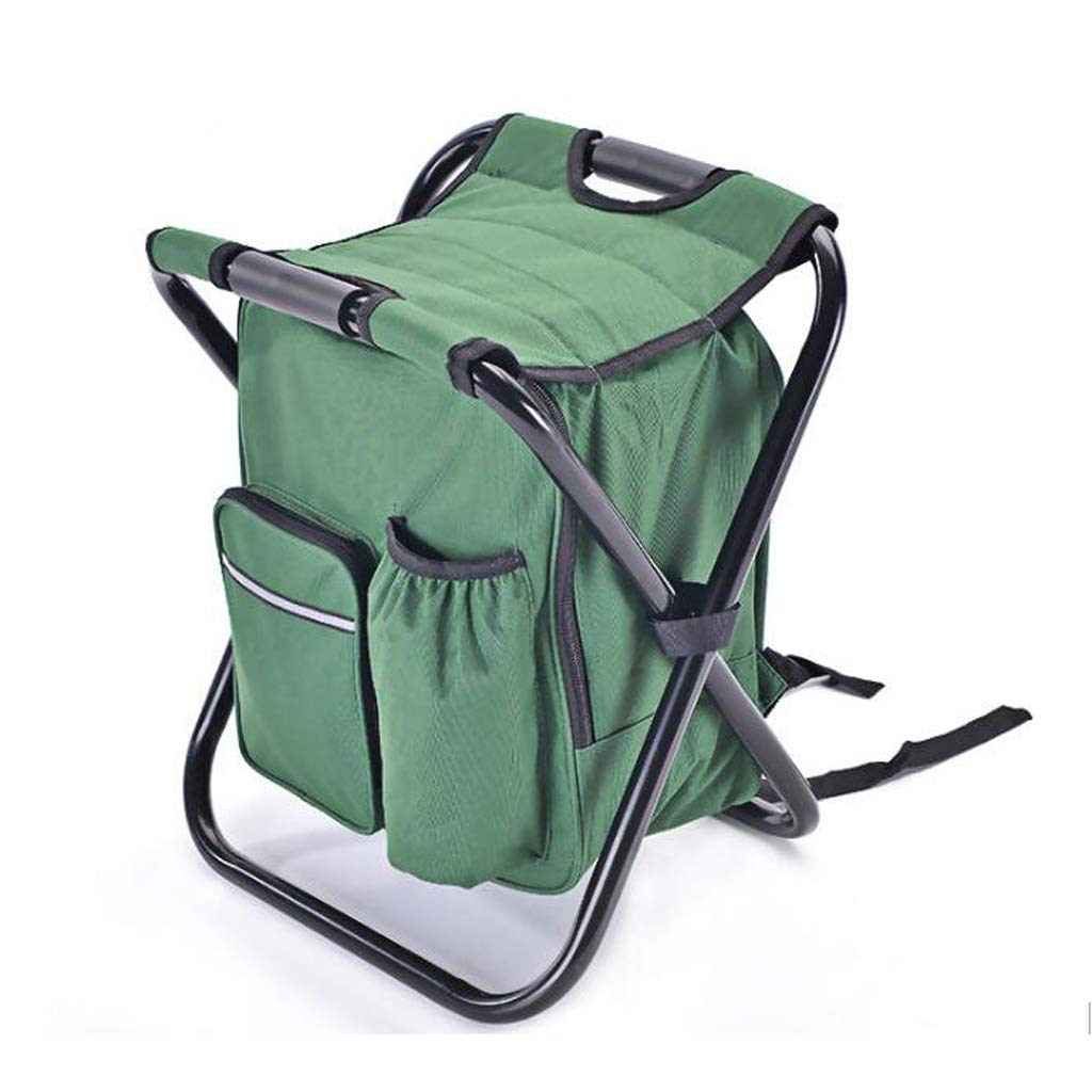 Portable Folding Camping Chair with Insulated Cooler Bag - Lightweight Outdoor Fishing & Picnic Stool, Backpack Design for Hiking, Travel & Beach Use - Green